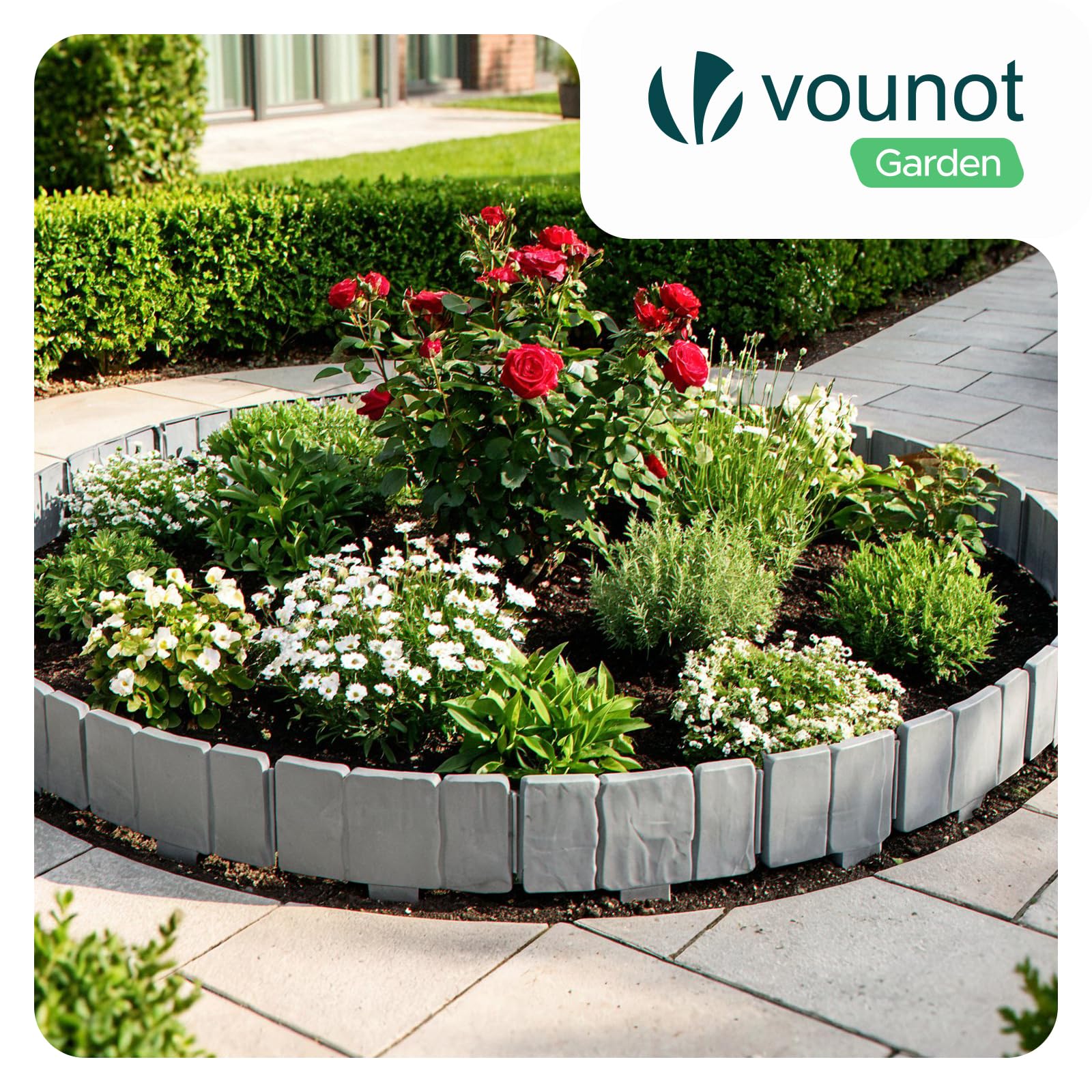 VOUNOT® Borde Jardín Efecto Piedra 15M PP Set 60 Bordura 25x23cm Gris Claro