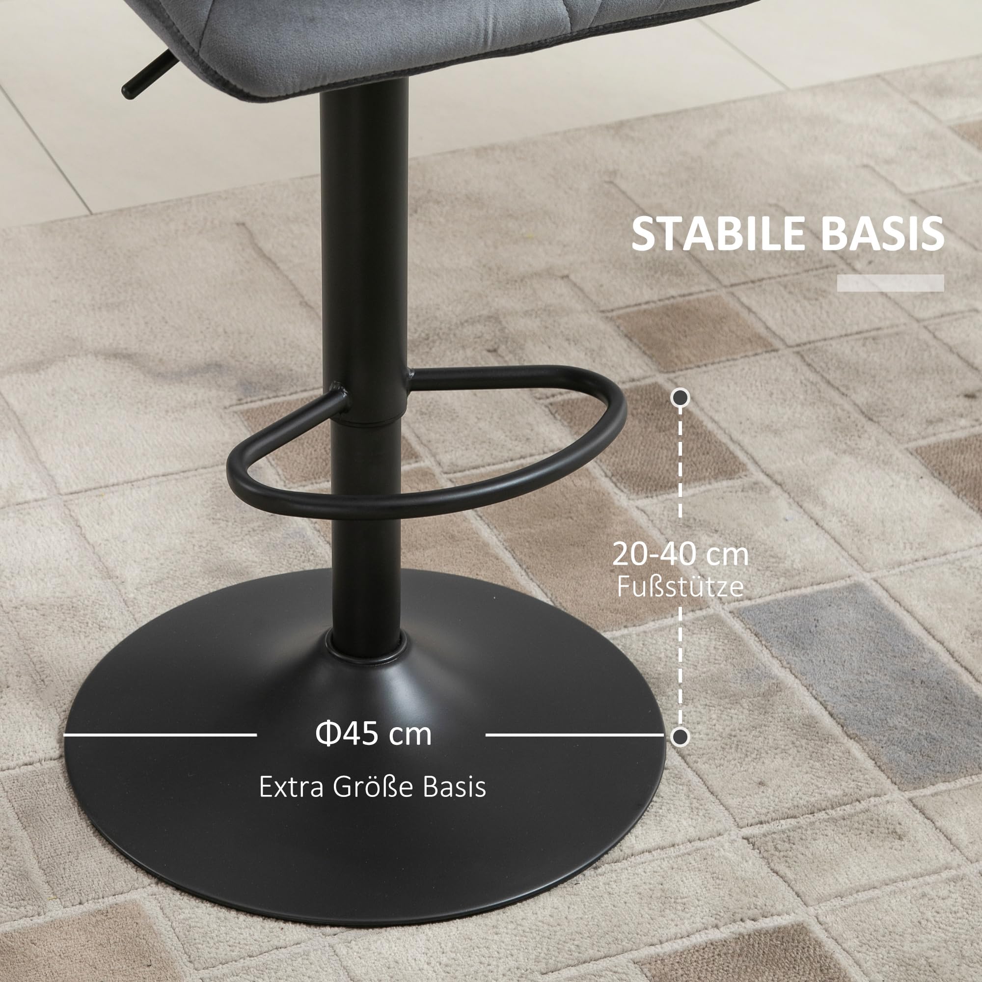 HOMCOM Barhocker 2er Set Gepolstert Barstuhl mit Metallgestell Grau