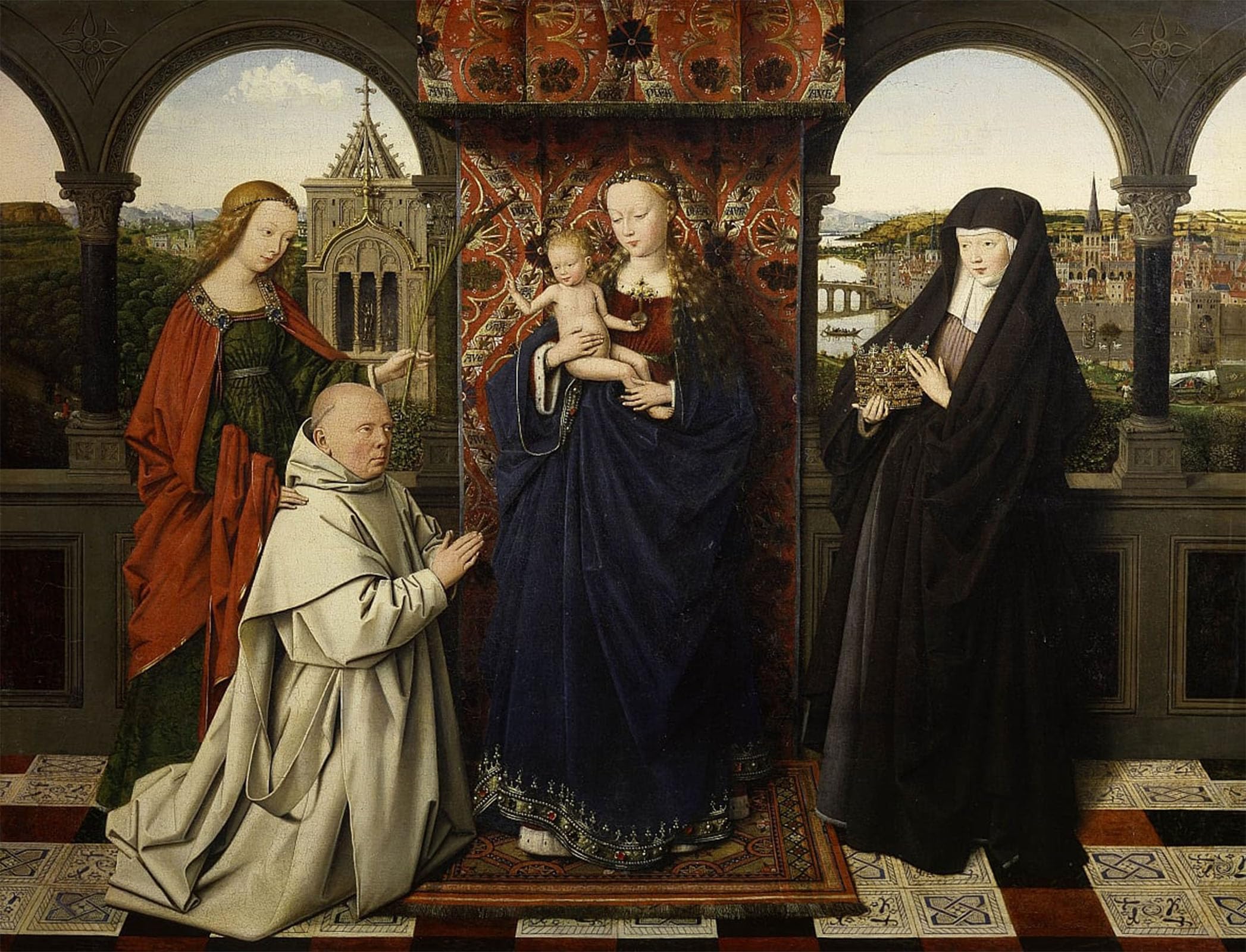 SERENDIPITP Abstract Painting Mural Print Picture Wall Decor Painting Virgin and Child with Saints and Donor by Jan Van Eyck Vintage Wall Artwork for Home Decor 60x90cm