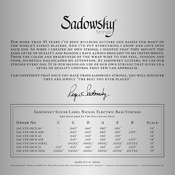 Sadowsky Silver Label bass string set, nickel, long scale (34 inches), 4-string, .040-.100