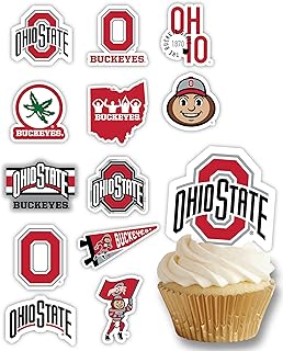 Ohio State University Cupcake Topper Party Supplies for Football, Birthday, Graduation Party Decorations (24 Pieces) (Ohio State Buckeyes)