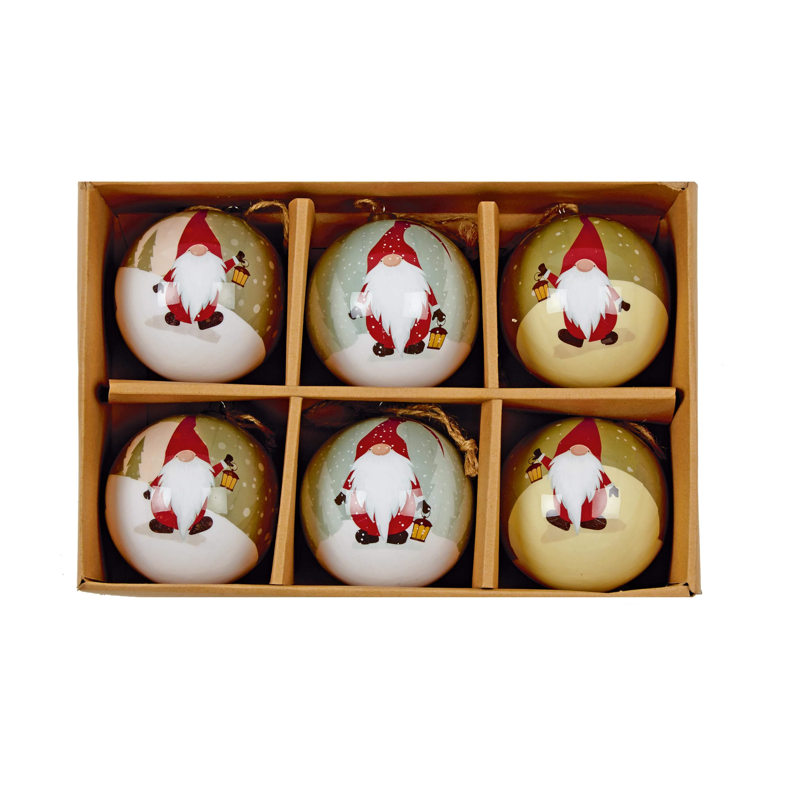 Premier Box of 6 7.5cm Gonk Decoupage Christmas Bauble Balls Assorted Design Xmas Tree Décor Festive Hanging Decorations