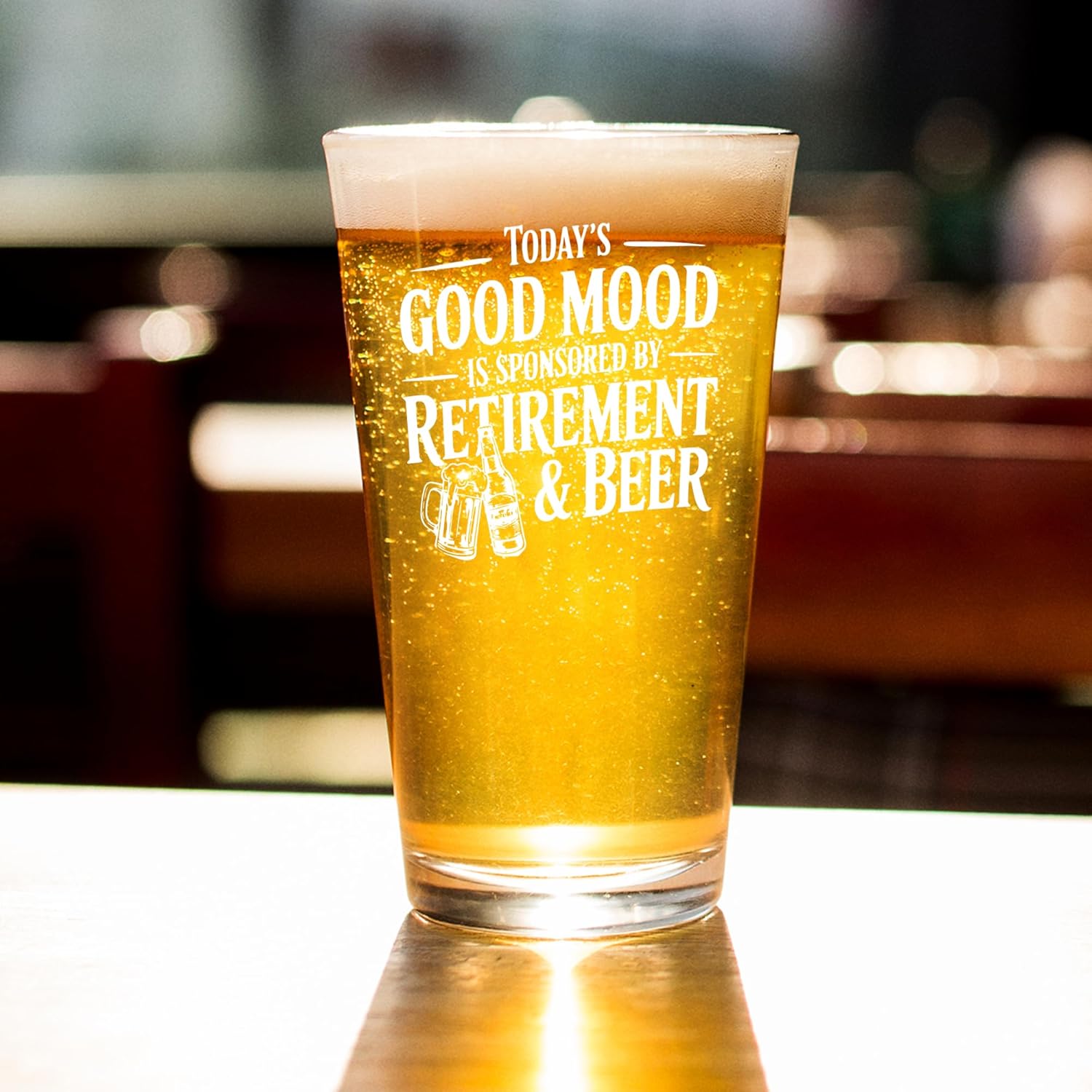 Panvola Today's Good Mood Is Sponsored By Retirement & Beer Retirement Gifts Going Away Gift For Boss Coworker Dad Grandpa Pint Glasses Clear Drinking Glass Beer Glass 16 oz - Image 5