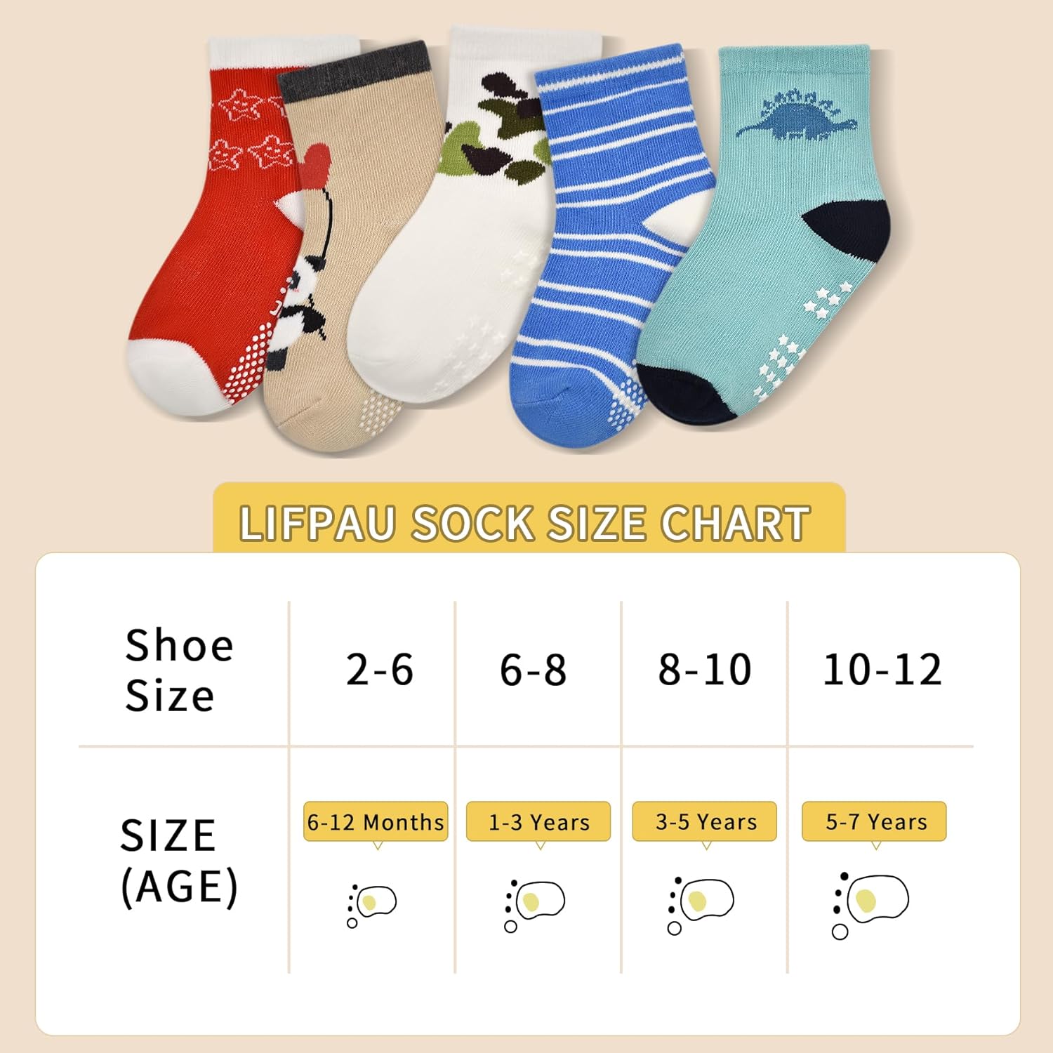 Toddler Non Slip Socks Kids Grip Crew Socks Boys Girls 12 Pairs Cartoon Pattern 6 Months-7 Years - Image 7