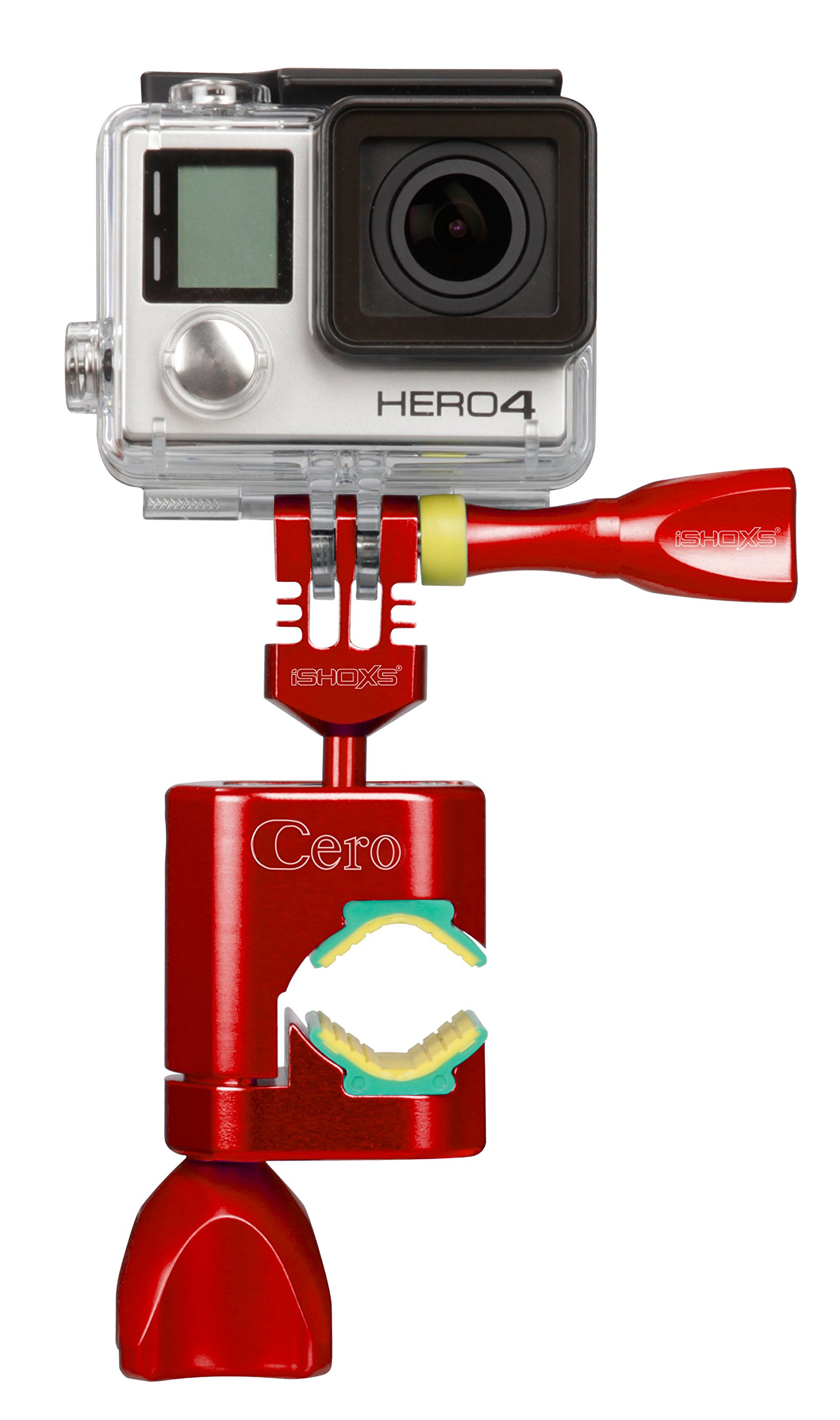 Cero Mount para GoPro y Actioncam compatibles en un diseño Abierto en Forma de C, para diámetro de 15-30 mm; con baza esférica para Desplazamiento Horizontal y Vertical