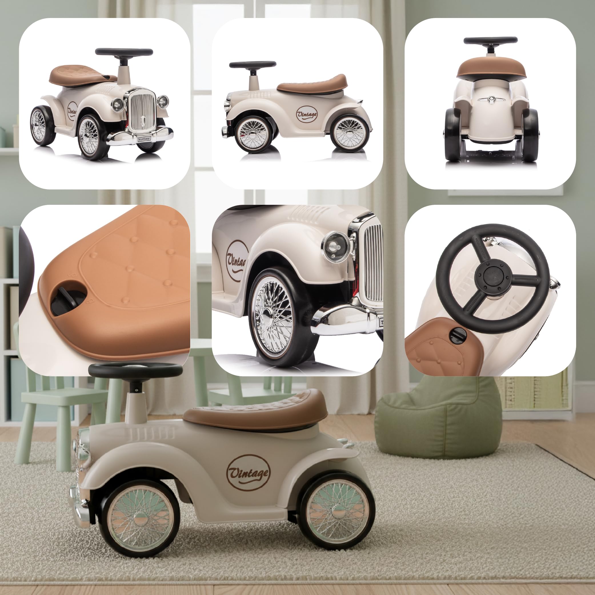 Porteur Bébé Voiture VW 1 An+ – Noir, Interactive Avec Klaxon, Sons Moteur, Rangement Sous Siège, Charge Max 25 Kg