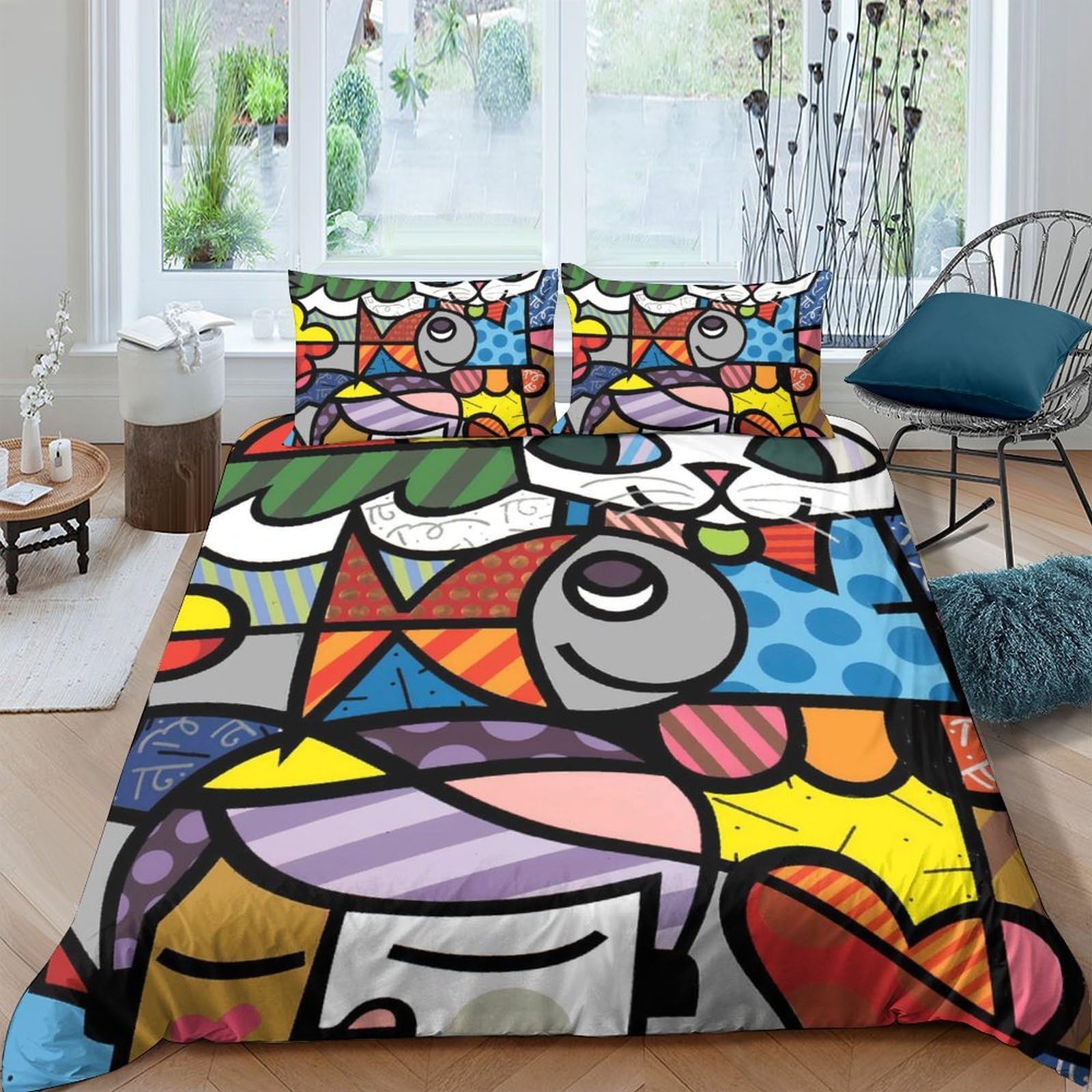 Ctjqhvkz Style-5 3D Printed Abstract Pop Art Fitted Sheet Microfiber Colourful Graffiti Bed Cover For Bedroom Dorm Decor Protection Single（135X200cm）