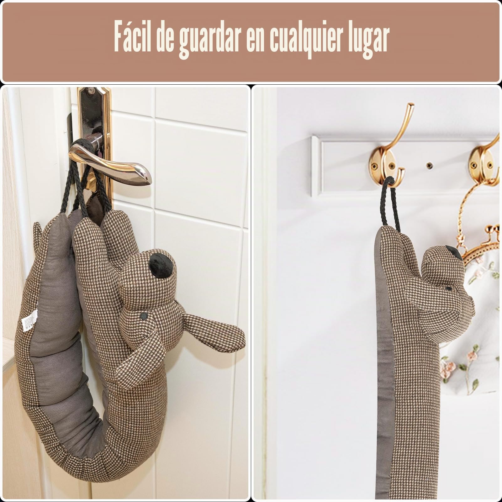 Burletes de Puerta Decorativos Paravientos 81 cm para Puertas y Ventanas, Amortiguador de Corrientes de Aire contrapesado para la Parte Inferior de la Puerta - Perro marrón 32"
