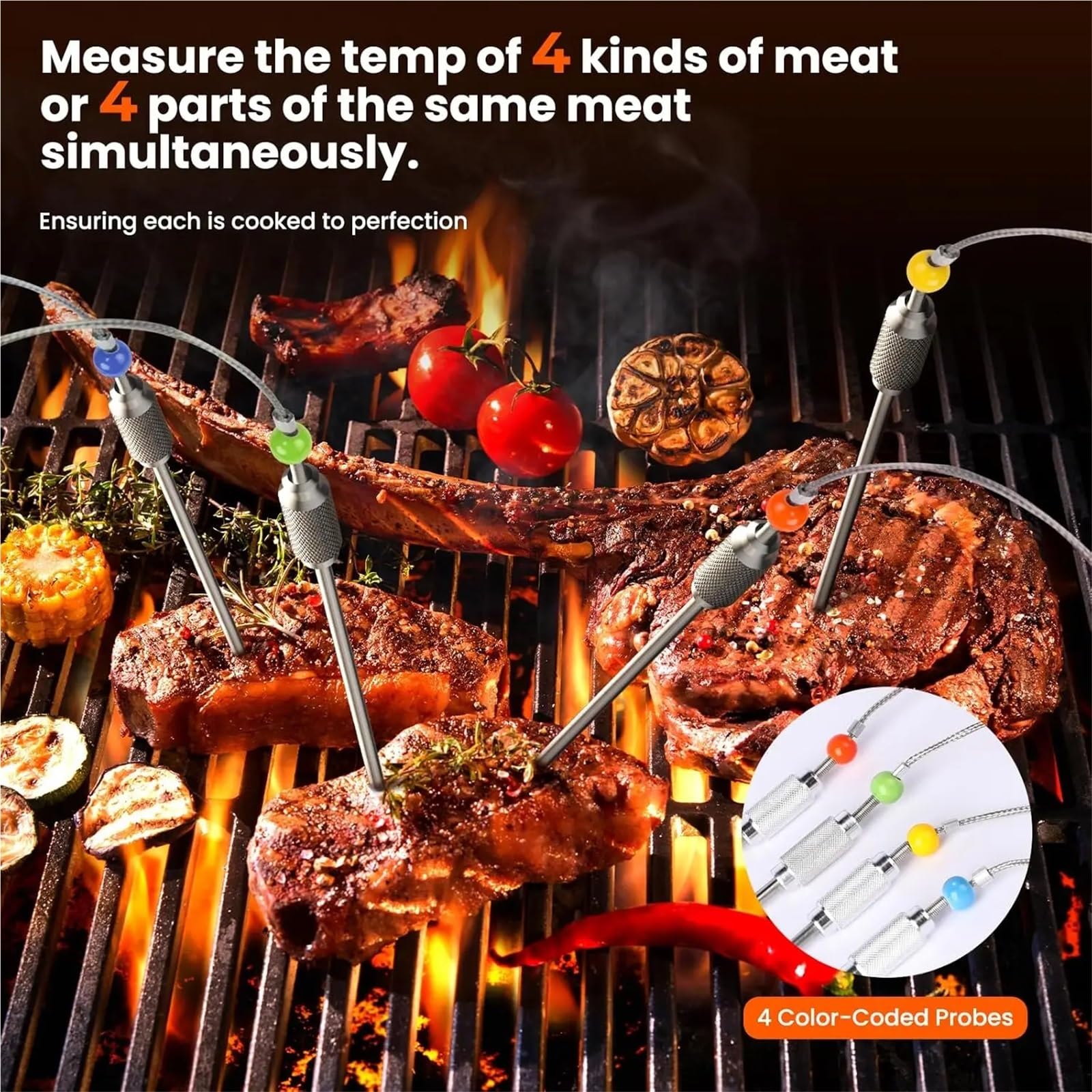 Thermomètre Infrarouge Laser, Thermomètre À Viande Sans Fil Distance Avec 4 Sondes Préréglages Lecture Instantanée Et Alertes Intelligentes pour Cuisine Cuisson, Industrie