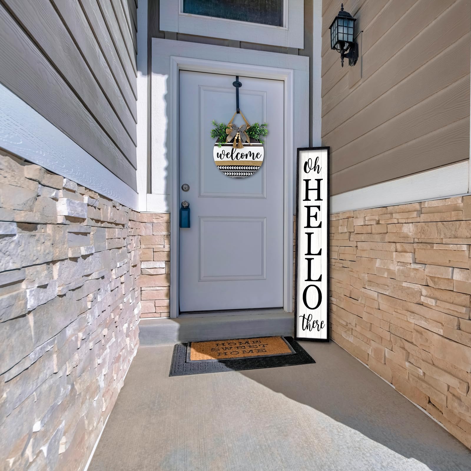 Letrero vertical grande de 45 x 9 pulgadas, con marco de madera, decoración para exteriores, casa de campo, puerta exterior, decoración de pared (negro y blanco)