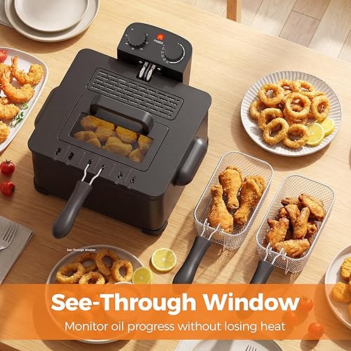 Miniatura 2 de ARLIME Freidora profunda de 1700 W con canasta, olla de encimera de 5 litros con canasta, temperatura ajustable y temporizador de 60 minutos,