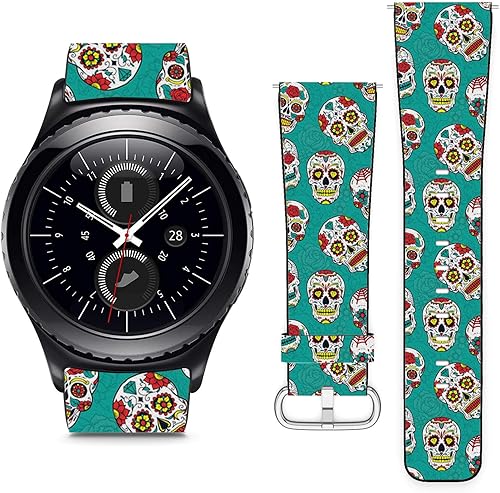 Compatible con Samsung Gear S2 Classic & Sport // Pulsera de repuesto de cuero de 0.866 in con pasadores de liberación rápida // Day Dead Colorful