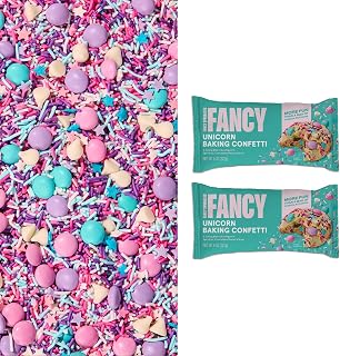 Fancy Sprinkles Unicorn Baking Confetti Sprinkles and Chocolate Pieces, Crunchy Jimmies, Chocolate Gems, Candy-Coated Chocolatey Morsels, Star Confetti Pieces, And White Morsels 8 oz Bag (2 Pack)