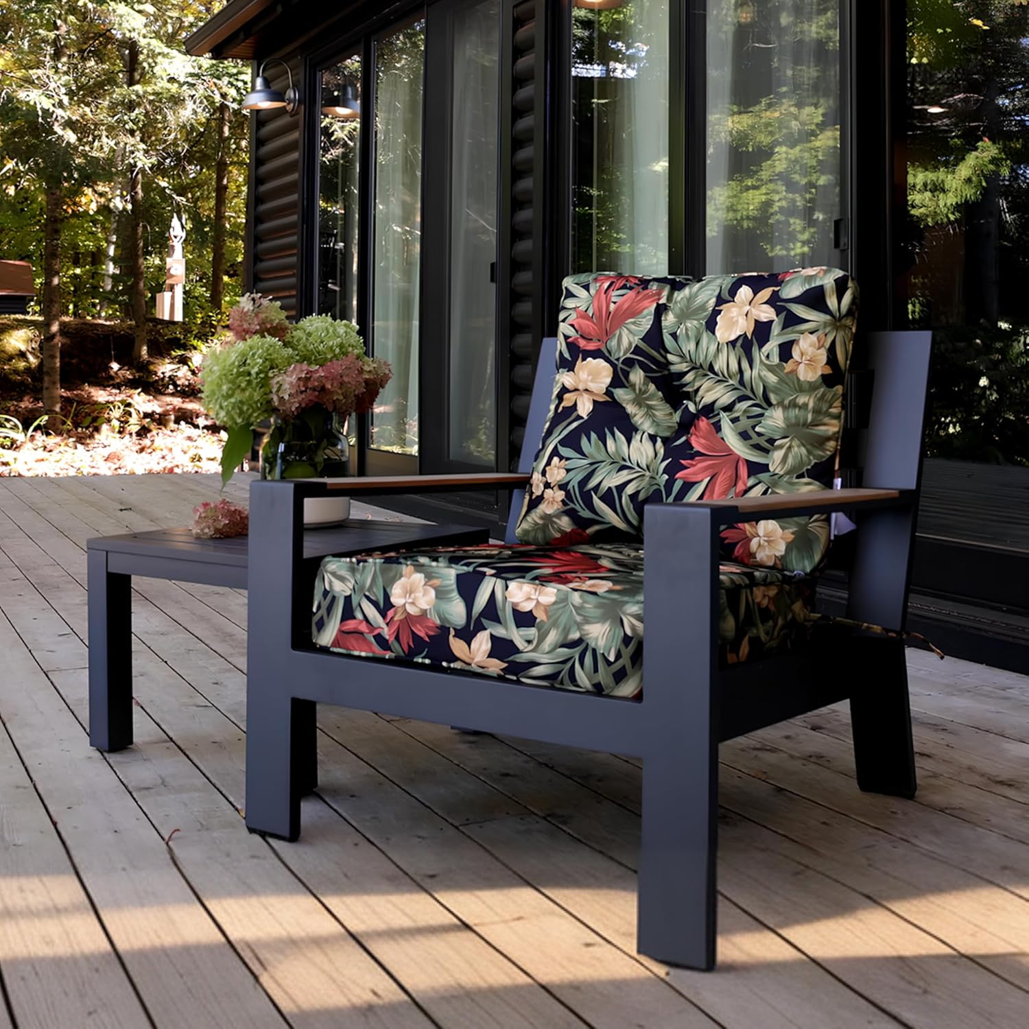 Deep Seat Pillow and High Back Chair Cushions Outdoor Water Repellent Replacement Patio Seating Cushions,Seat 24"x24"x6",Back 22"x24"x6",Floral,Black Floral