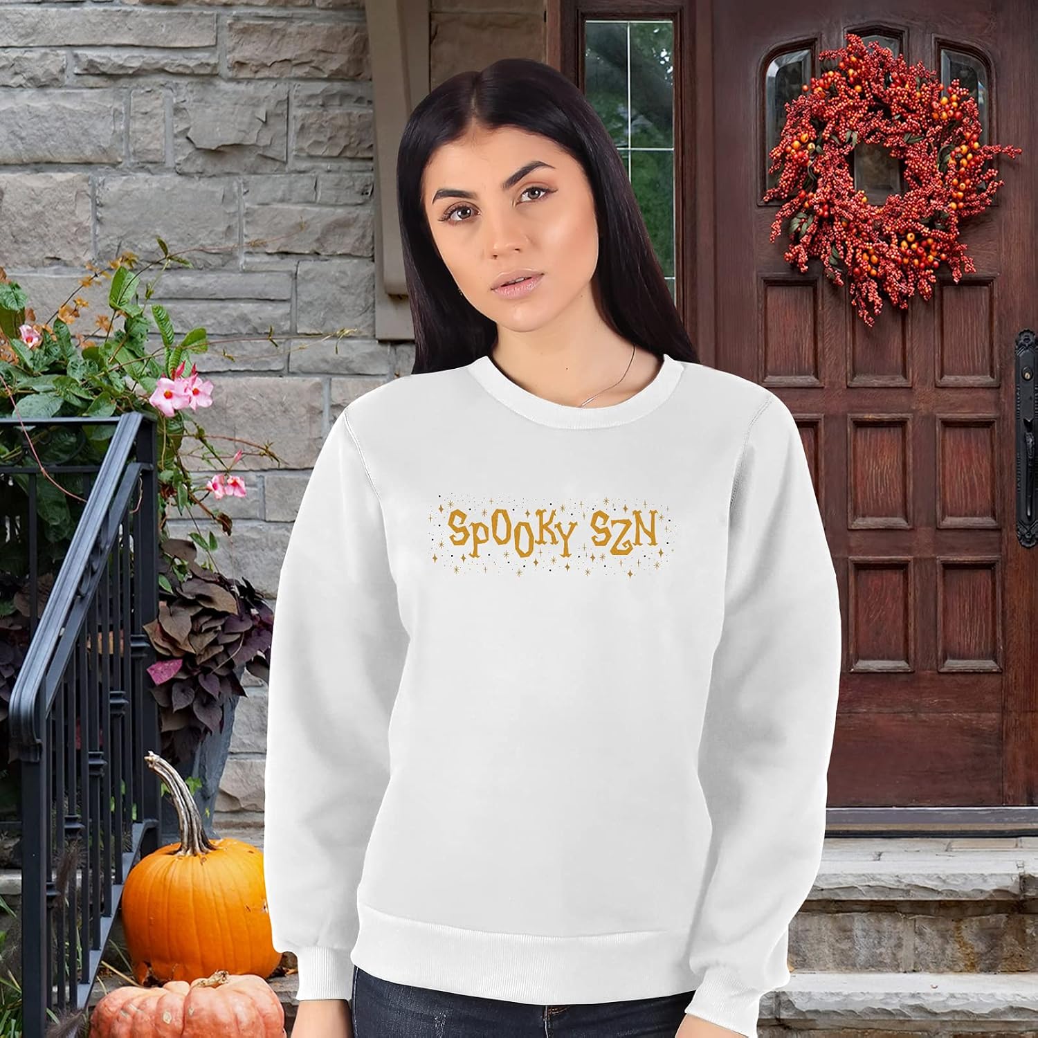 GotPrint Spooky Season Sweatshirt, Halloween Sweaters for Women, Halloween Crewneck Sweatshirt Casual Cute Pullover Top