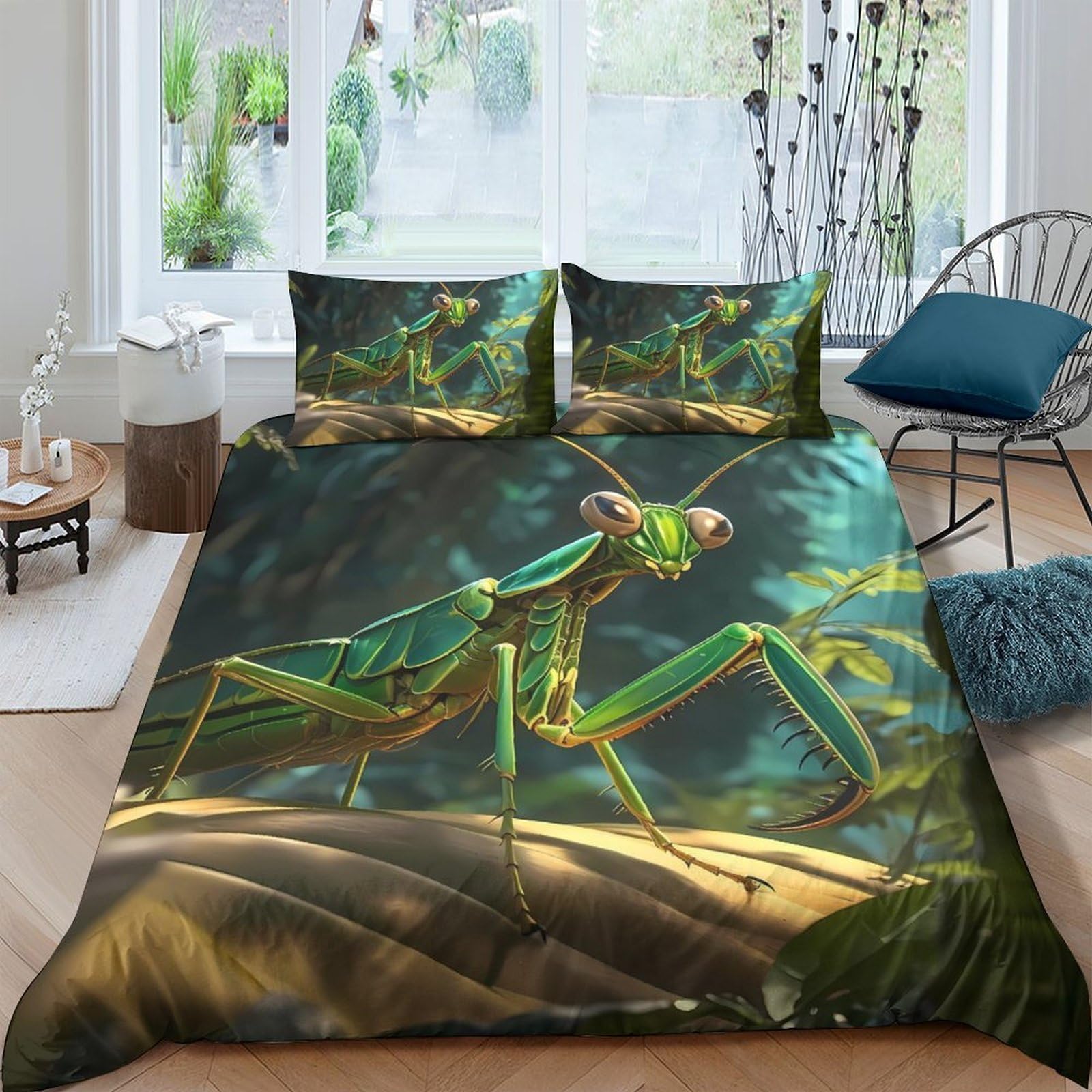 Ctjqhvkz Style-8 3D Printed Praying Mantis Fitted Sheet Microfiber Soft Forest Insect Bed Cover For Bedroom Dorm Mattress Protection Single（135X200cm）