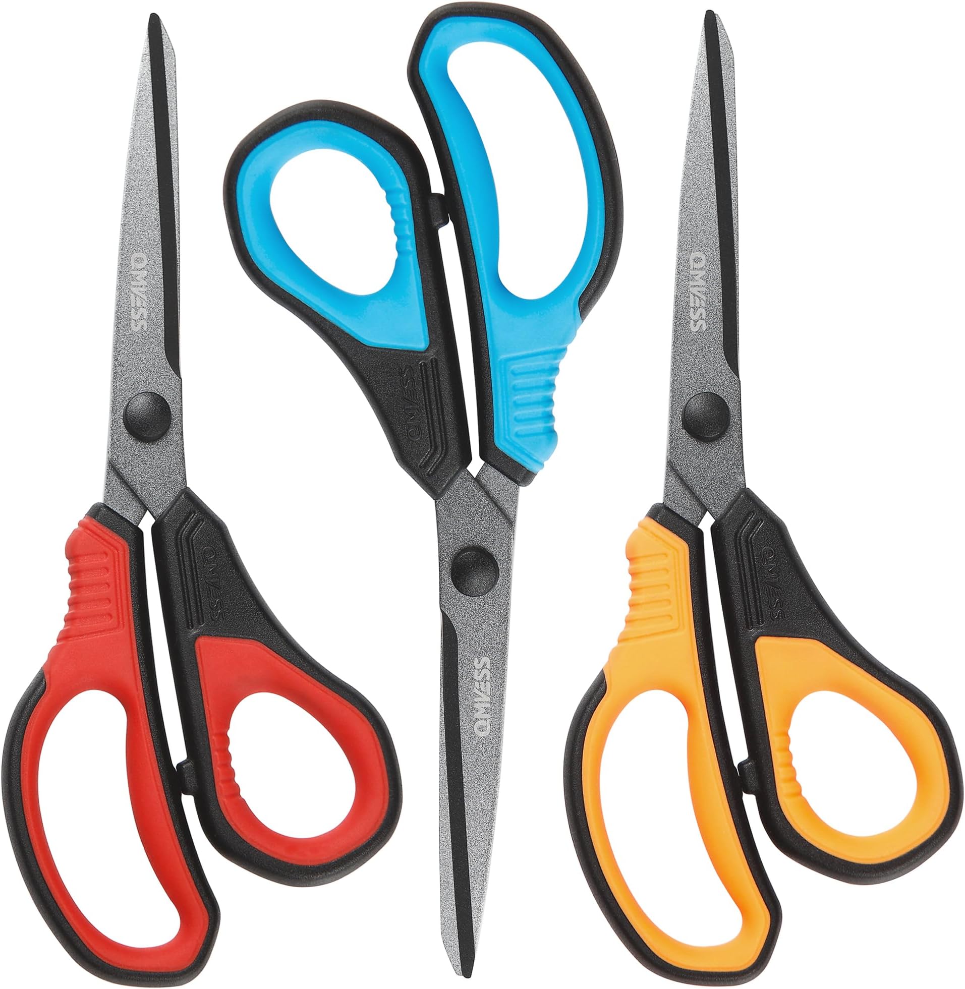 QMVESS8.5" Scissors All Purpose 3 Pack, Titanium Non-Stick Multipurpose Shears, Professional Ergonomic Comfort Grip Scissors for Office School Home Sewing Fabric DIY Craft Cutting General Use