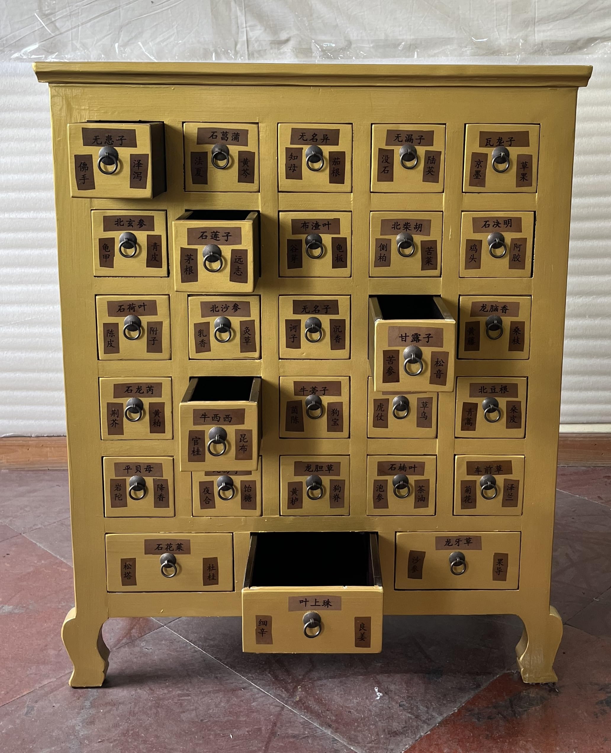 Kunibert Armoire à pharmacie antique avec 28 tiroirs Largeur 92 x Hauteur 114 cm Doré