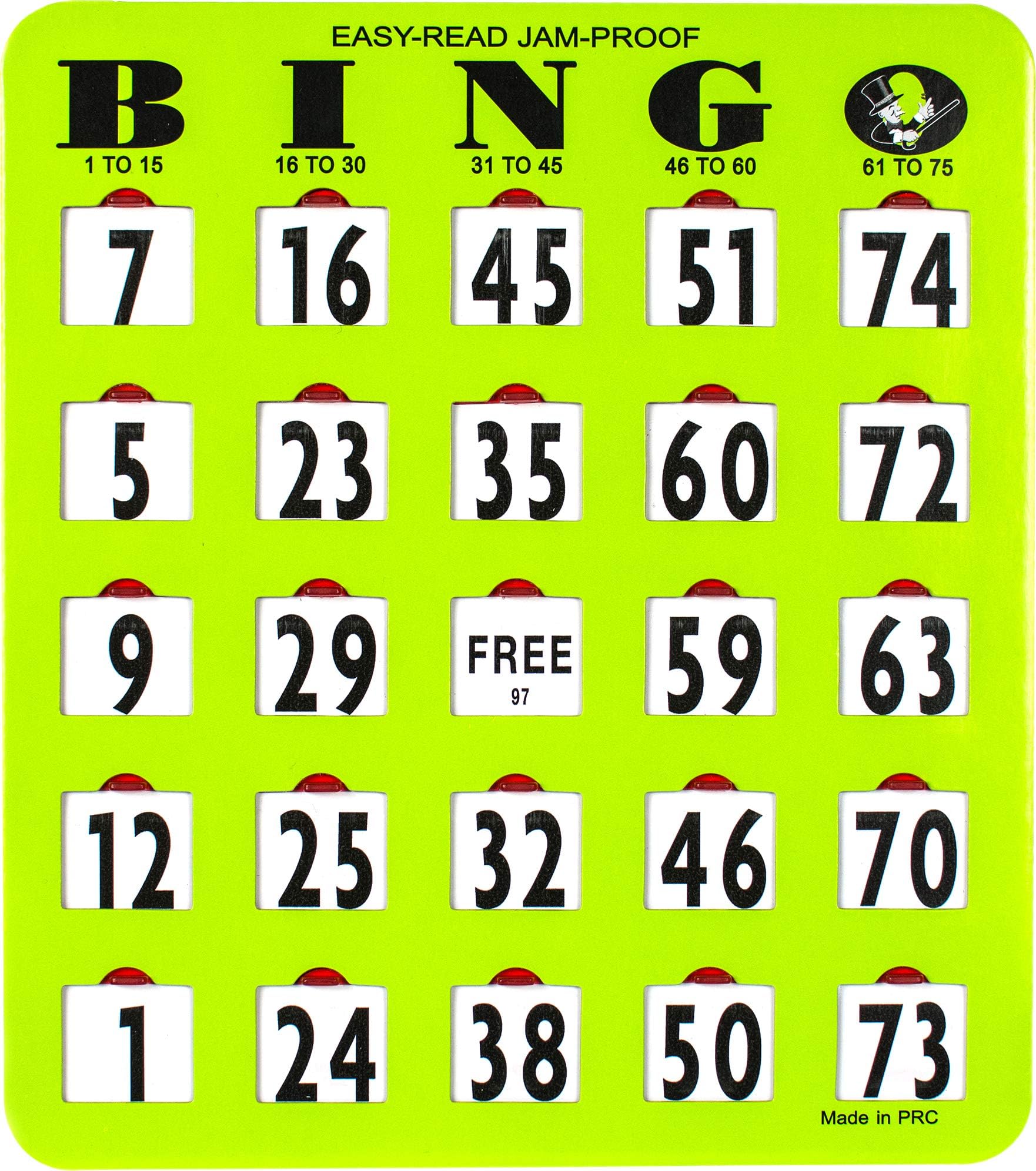 MR CHIPS Jam-Proof Easy-Read Quick-Clear Large Print Fingertip Slide Bingo Cards with Sliding Windows - Green Style