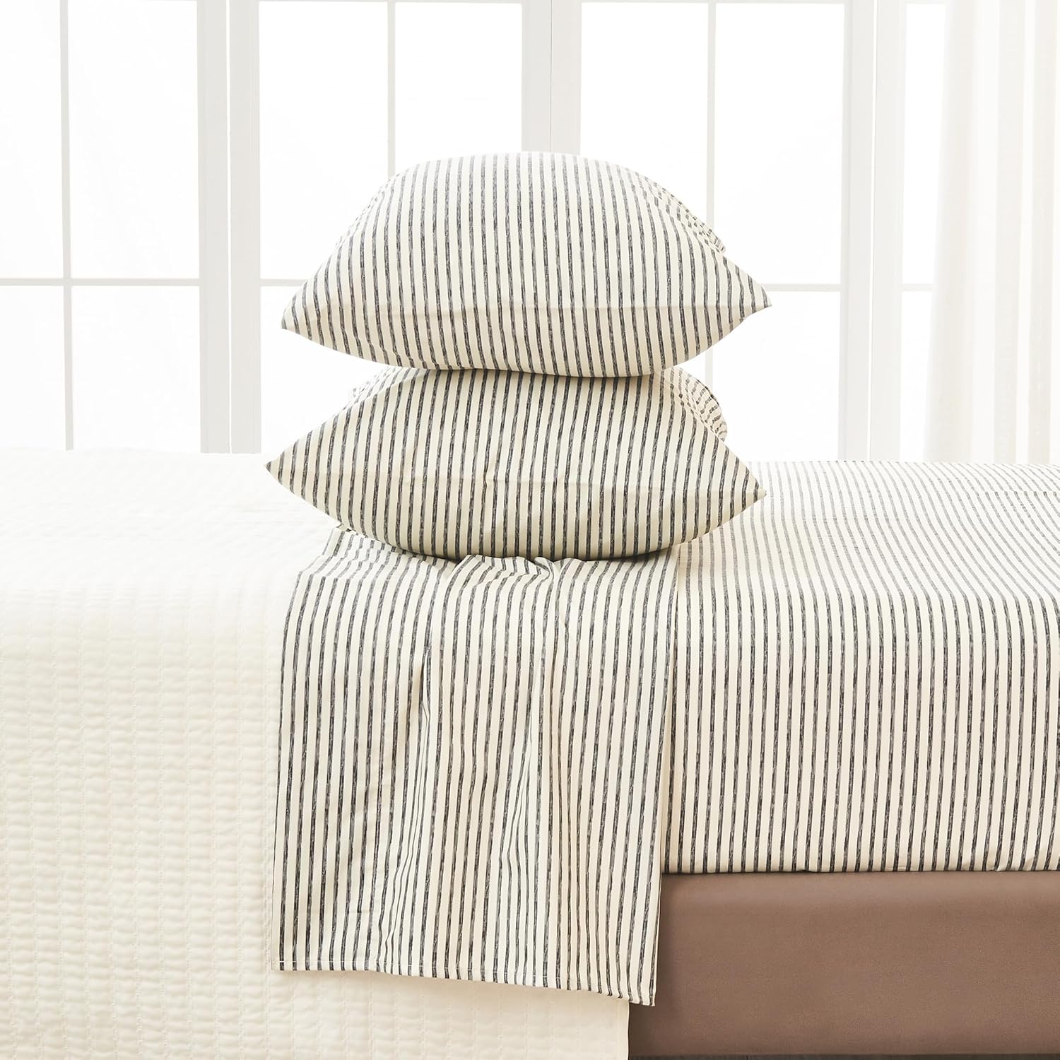 Great Bay Home King Size Stripe Microfiber Sheet Set - 4-Piece Ultra-Soft Bedding Sheets & Pillowcases - Wrinkle Free, Comfortable, All-Season Bed Sheets (Dark Grey)