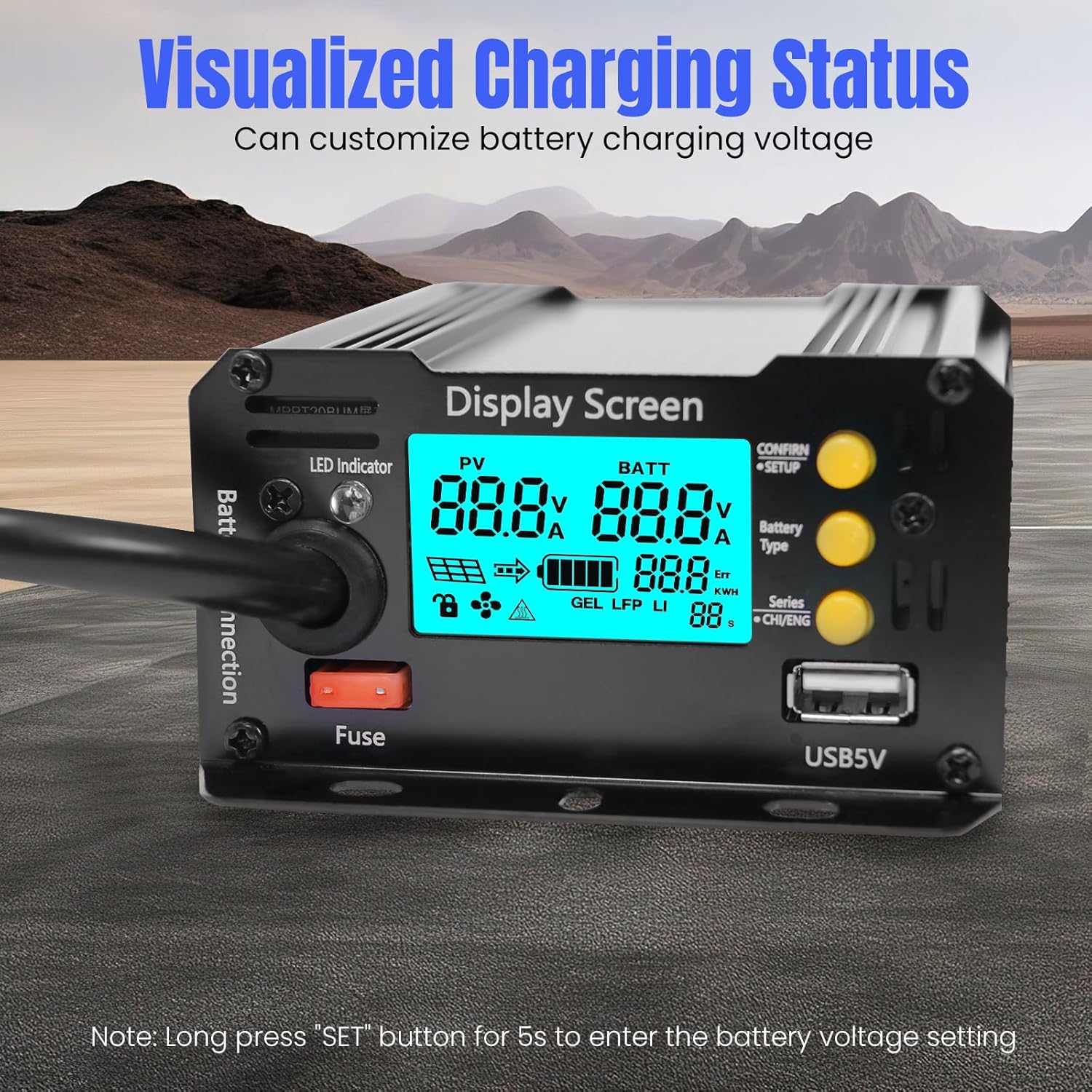 400W Boost MPPT Solar Charge Controller LCD Solar Panel Regulator for24V/36V/48V /60V/72V Lead-Acid, LiFePO4, Gel, Flooded Batteries etc in Golf Cart,eBike,Club Car, Scooterand Solar System