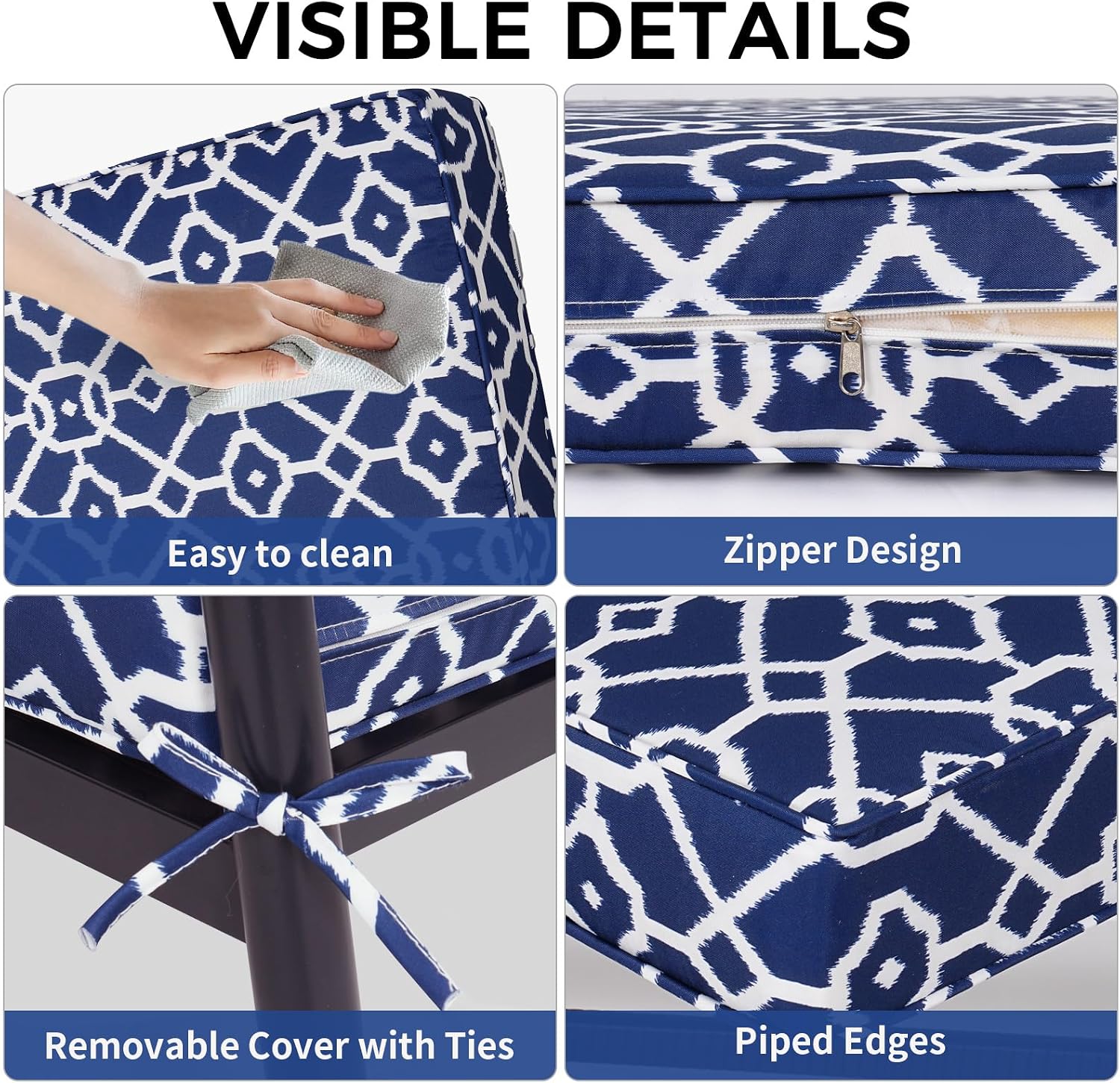 4 Pcs Outdoor Cushion Covers, Washable Patio Cushion Covers Replacement, Outdoor Couch Cushion Covers Waterproof with Zipper for Patio Furniture, 21.65×21.65×3.15 Inch, Ikat Grid Print