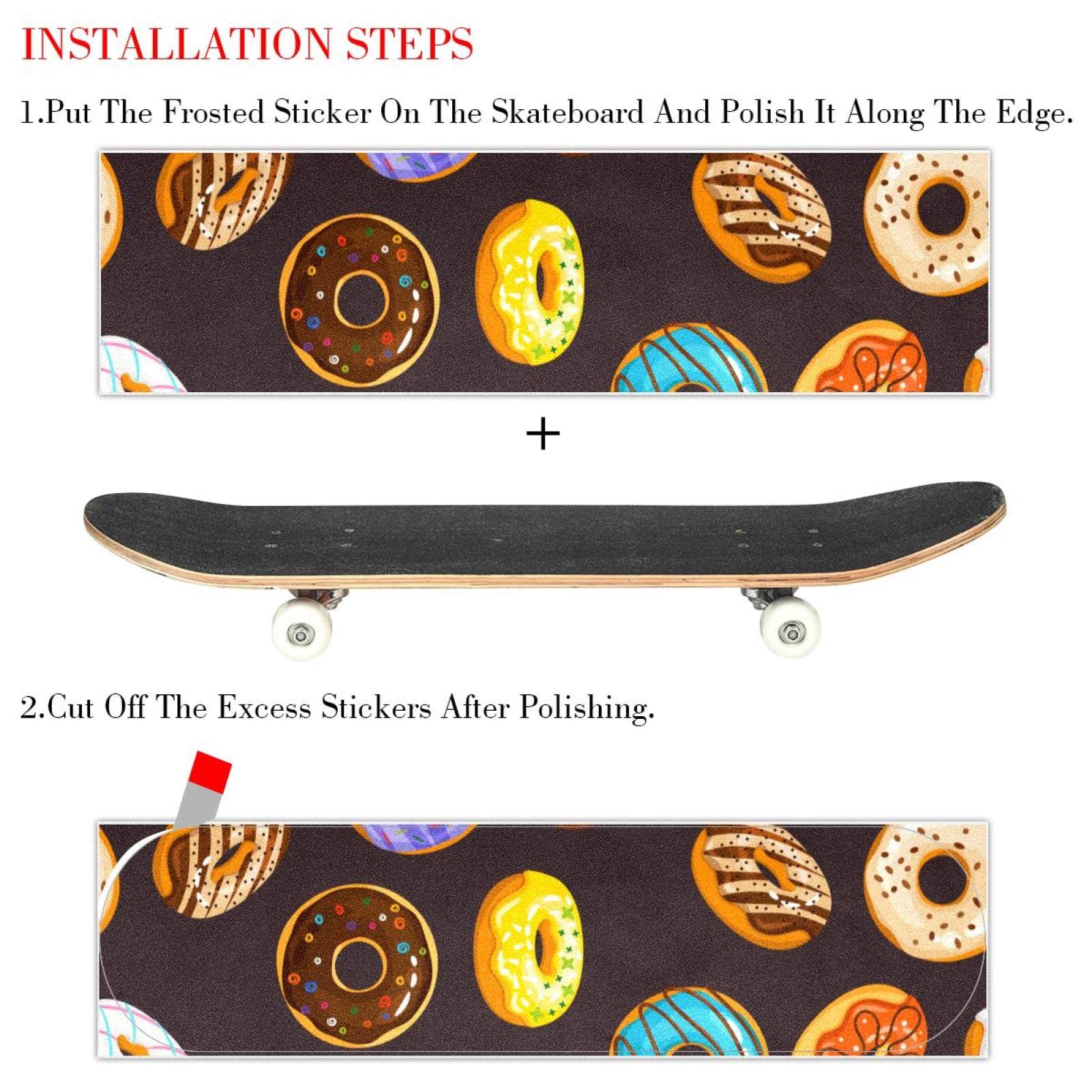 Donuts Lot de 2 feuilles de papier abrasif pour planche de skateboard et longboard