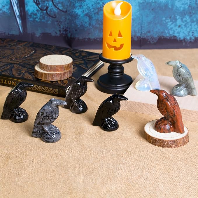 Estatua de cuervo en obsidiana negra de 2 pulgadas decoración gótica arte espiritual figurina de cristal miniatura 5