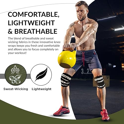 Miniatura 58 de RDX Rodilleras para levantamiento de pesas, correas elásticas de 78 pulgadas, levantamiento de potencia, soporte de prensa de piernas, gimnasio