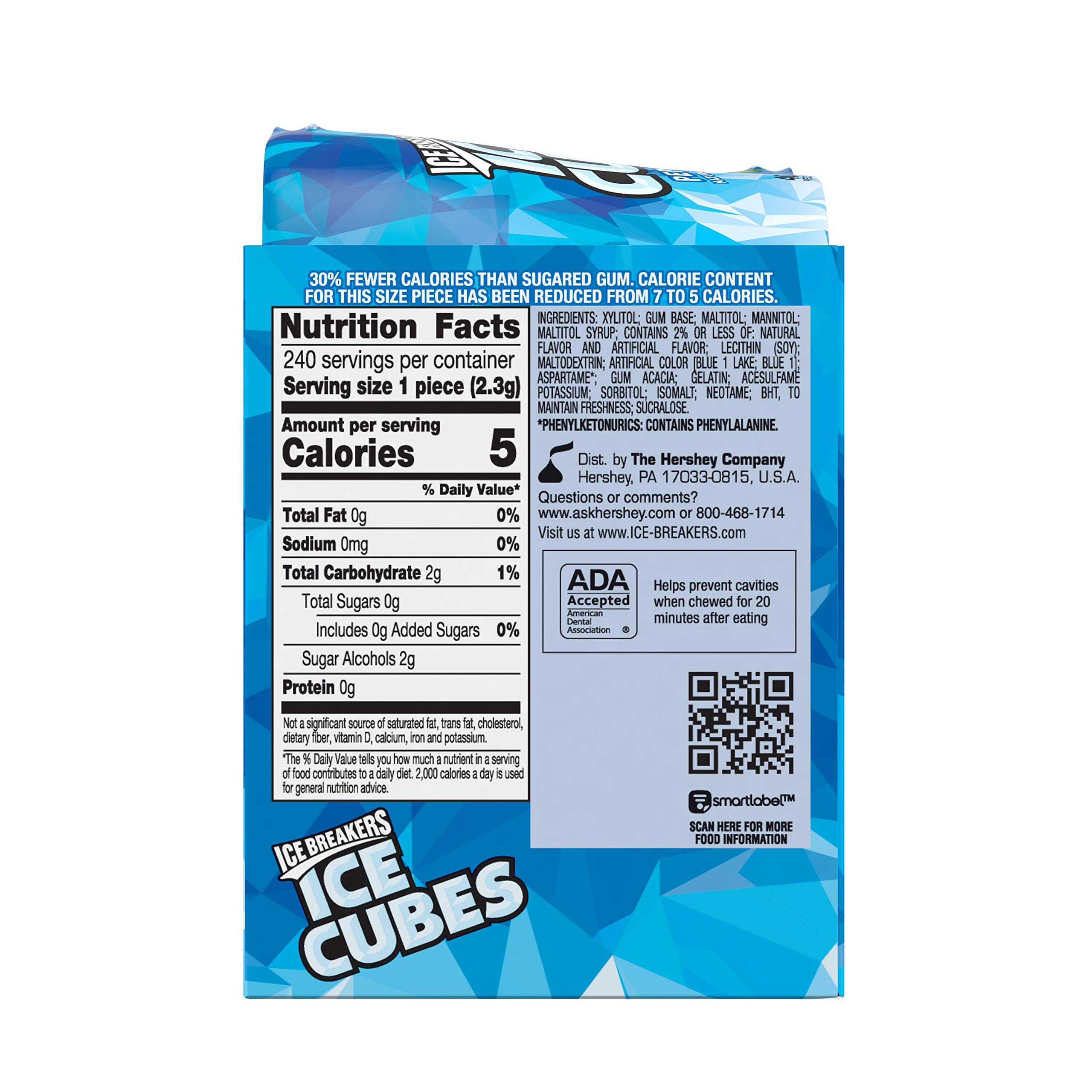 ICE BREAKERS ICE CUBES Peppermint Flavored Sugar Free Chewing Gum, Made