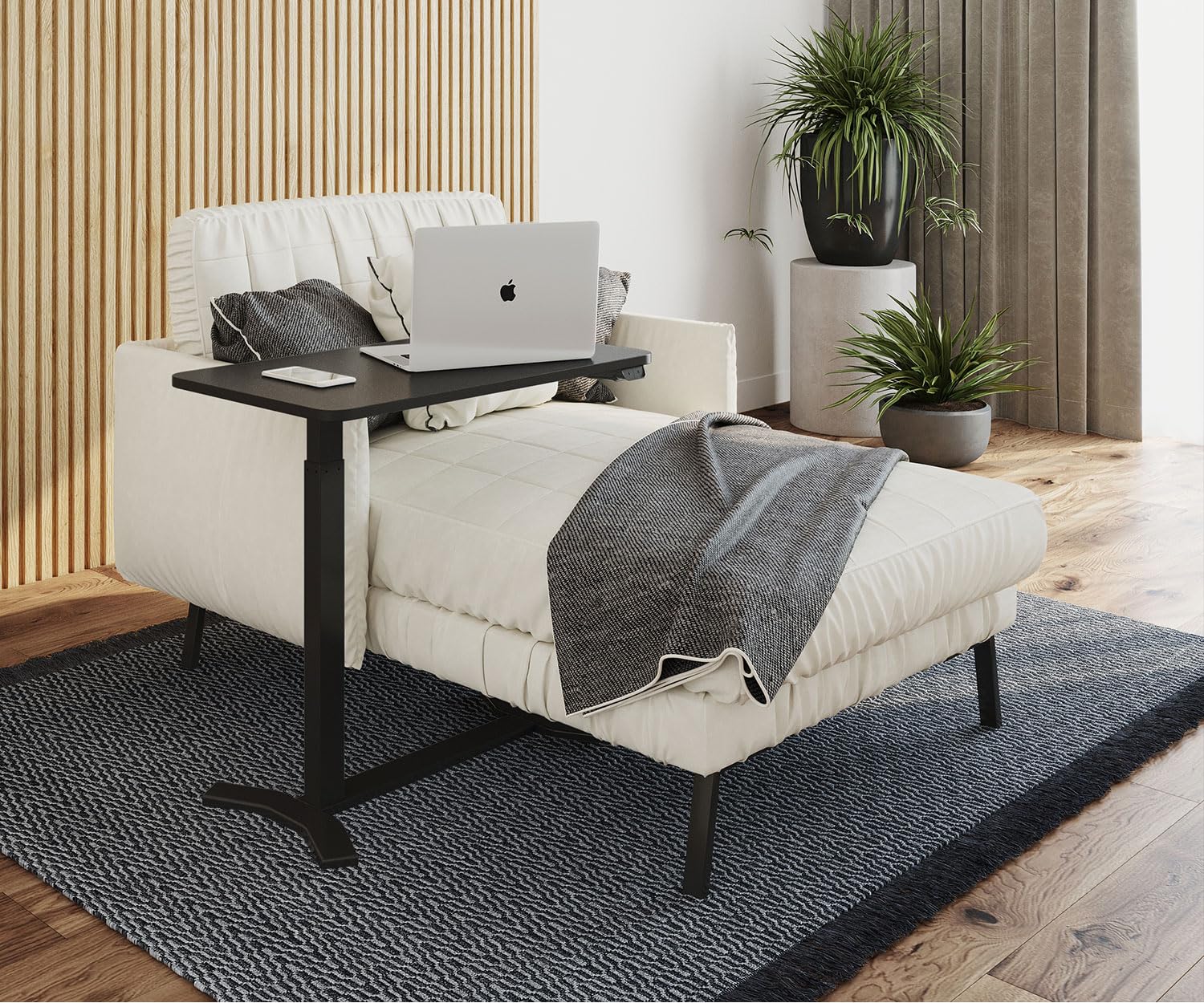 ESMART EAC-121BB elektrischer Beistelltisch auf Rollen | 70 × 40 cm, Schwarz, Höhe 65–103 cm, mobiler Laptop- und Betttisch für Couch, Kinderzimmer und Homeoffice
