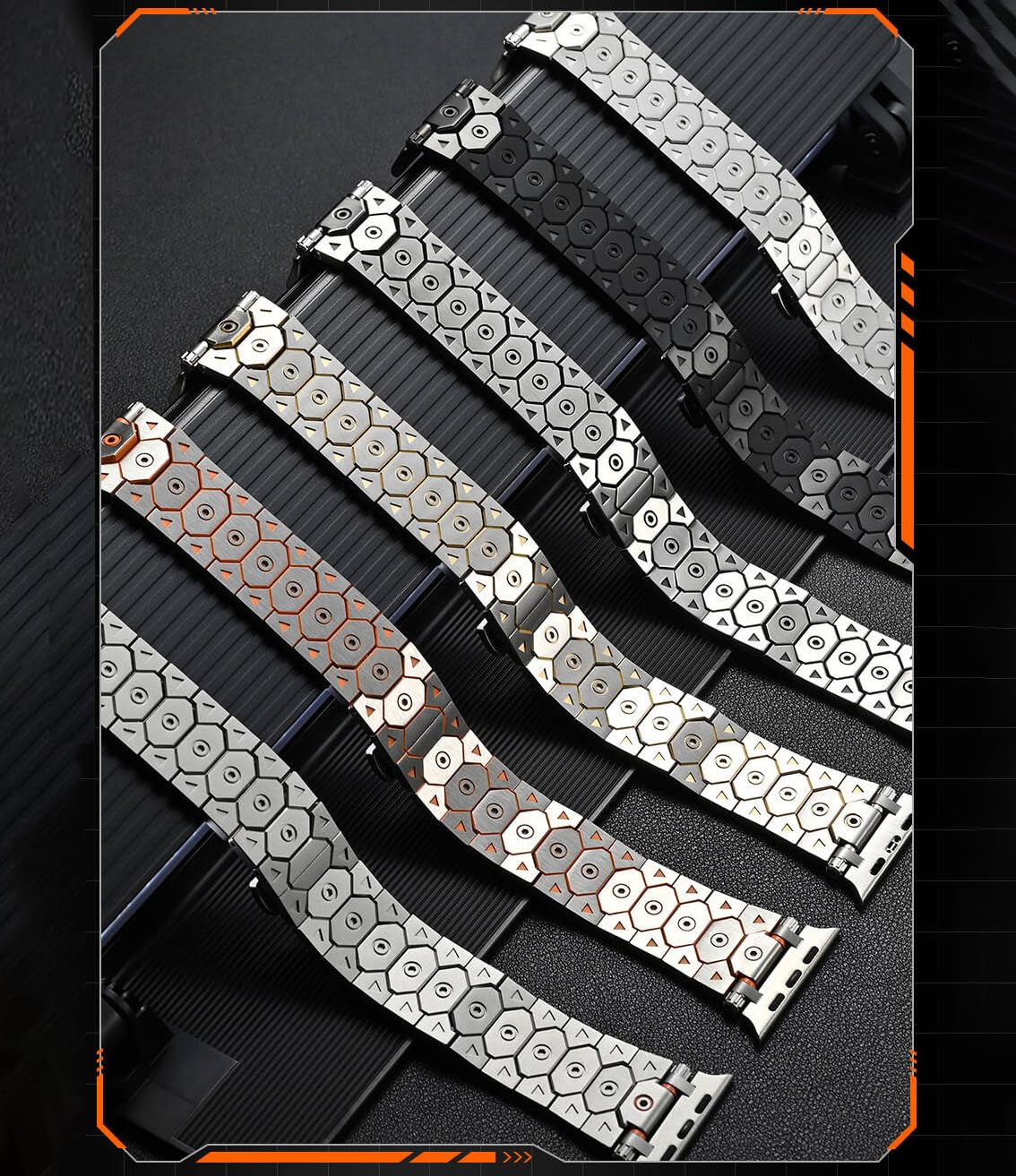 DEALELE Bracelet compatible avec Apple Watch 49 mm, 46 mm, 42 mm, 45 mm, 41 mm, 44 mm, 40 mm, 38 mm, style mécanique en titane et acier inoxydable, bracelet de rechange pour iWatch Series 10/9/8/7/6/5