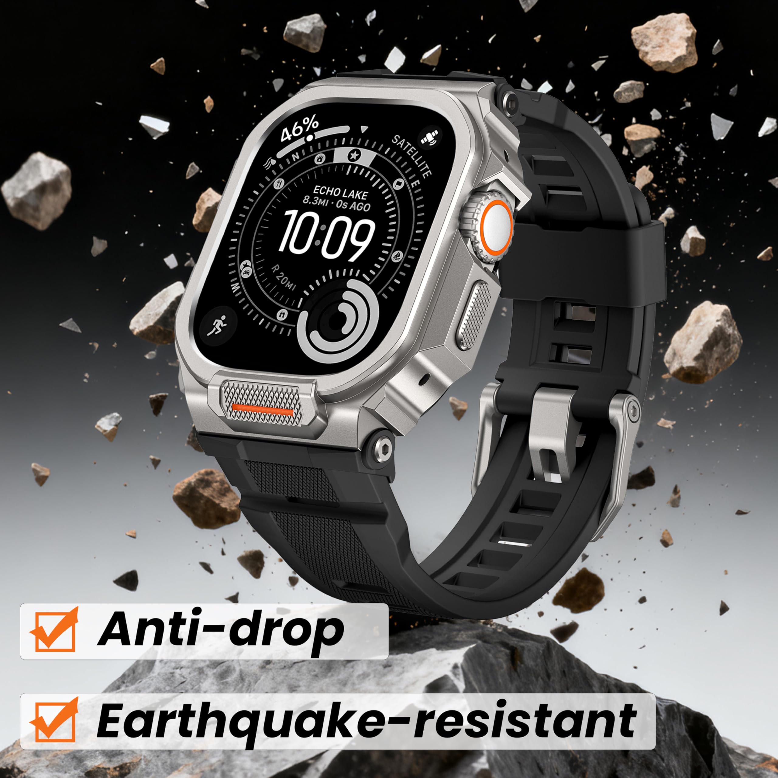 Coque de protection en métal compatible avec Apple Watch Ultra 3/2/1 49 mm - Design intégré avec bracelet sport en silicone - Boîtier de protection robuste résistant aux chocs - Pour iWatch