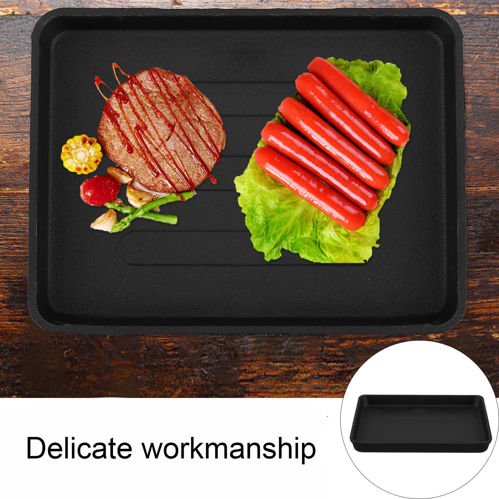 Plaque de Cuisson en Fonte 40x30cm pour Barbecue, Poêle à Griller Anti-adhésive Four et Grillades