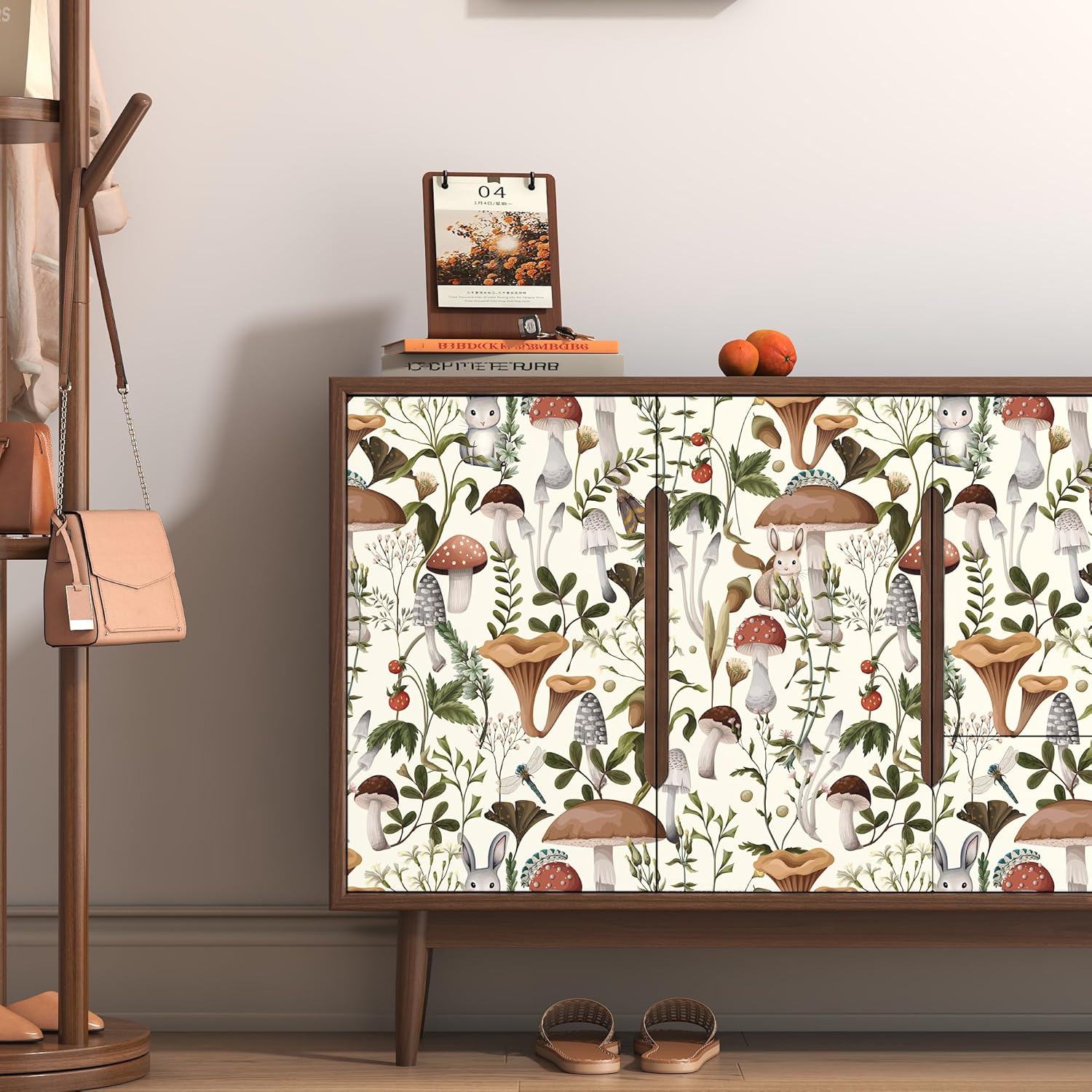 Mushroom Wallpaper Peel and Stick Wallpaper Boho 17.7" x 78.8" Self Adhesive Removable Wall Paper Leaf Forest Mushroom Contact Paper for Countertops Cabinet Decor