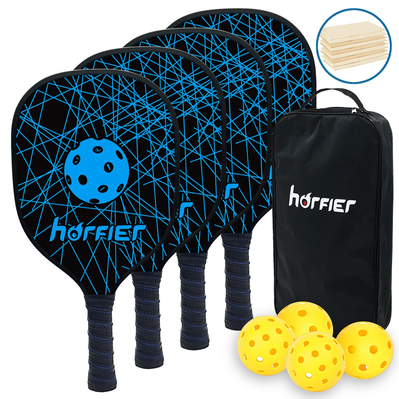 Horfier Pickleball Paddles Set of 4, Wood Pickleball Rackets with Safe