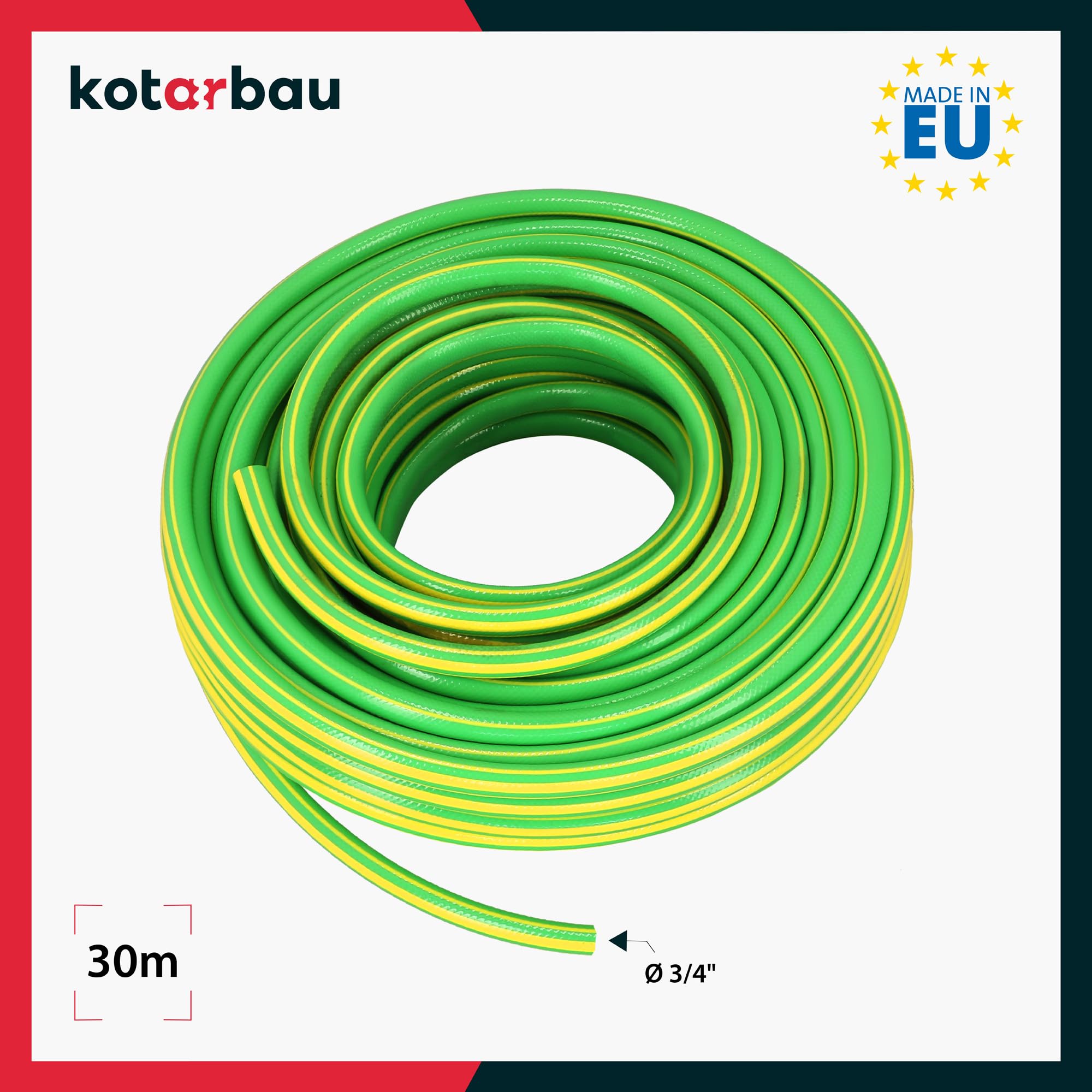 KOTARBAU® Gartenschlauch 3/4 Zoll - 30 m - Wasserschlauch 4-lagig - Bewässerungsschlauch - Flexibel & Langlebig - Verstärkter Schlauch für Garten - PVC - Grün + Gelb