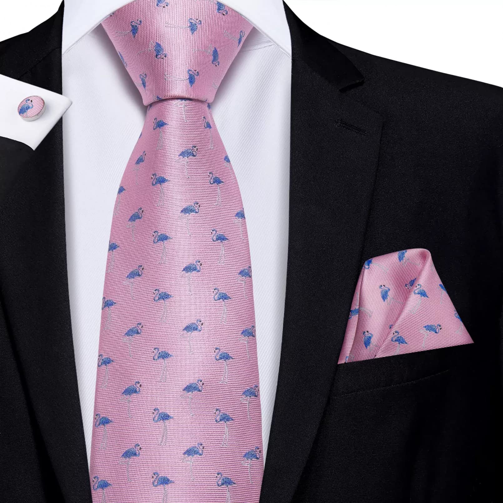 BAJIE Corbata Hombre de 8,5 Cm, ​​Traje de Corbata de Seda con flamencos de Dibujos Animados de Animales Rosas, pañuelo de diseño para Hombre, Gemelos, Corbata para Hombre