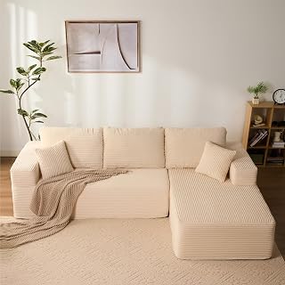 Litbird 272 cm Canapé d'angle en Forme de L avec Fonction Couchage - Canapé modulaire avec méridienne Gauche - Assise Extra Profonde - Canapé-lit pour Salon (Blanc cassé, Méridienne Droite)