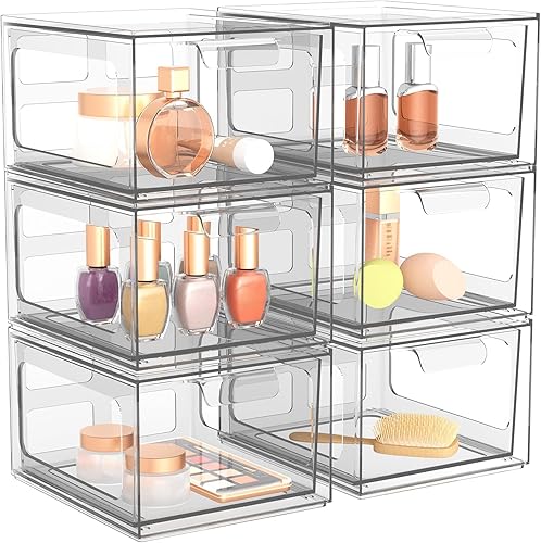 Miniatura 9 de 4 unidades de cajones organizadores de maquillaje apilables de plástico, organizadores acrílicos, contenedores de almacenamiento transparentes con