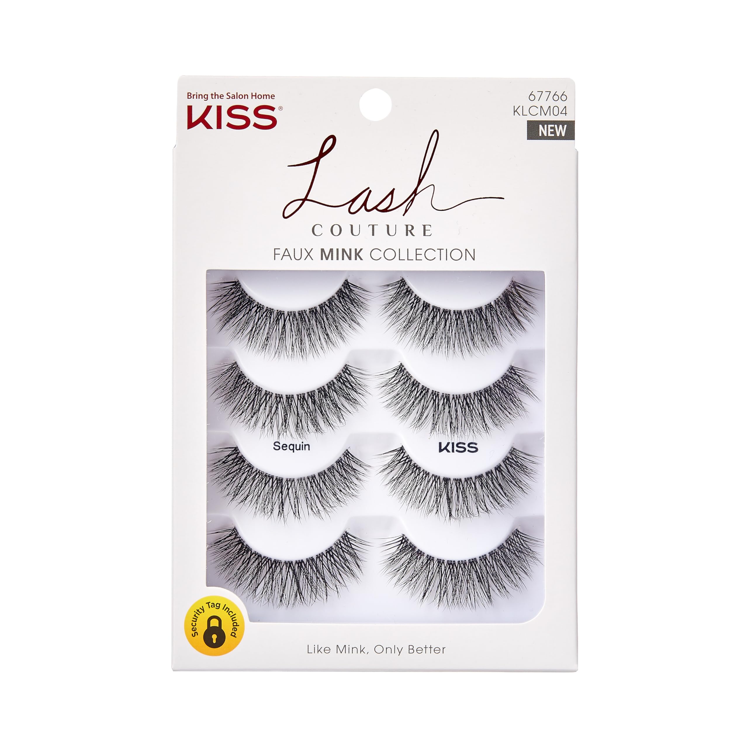 KISS Lash Couture Faux Mink False Eyelashes Multipack, Knot-Free Lash Band, Reusable, Contact Lens Friendly, Easy To Apply, Ultrafine, Tapered, Synthetic Fake Lashes, Style Sequin, 4 Pairs