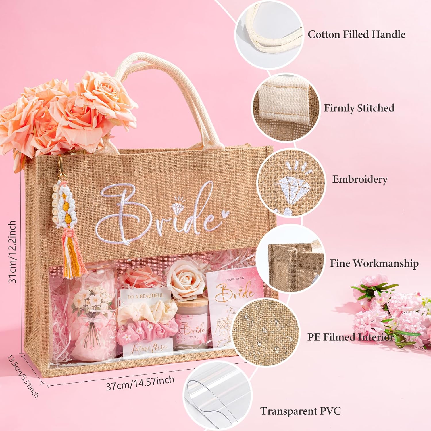 Bridal Shower Gifts, Bride To Be Gifts Box, Bachelorette Engagement Wedding Party Gift, Future Mrs Newly Engaged Ideas for Bride to Be, Bachelor Party Fiance Gift for Women, Bridal Tote Bag Glass Cup - Image 3