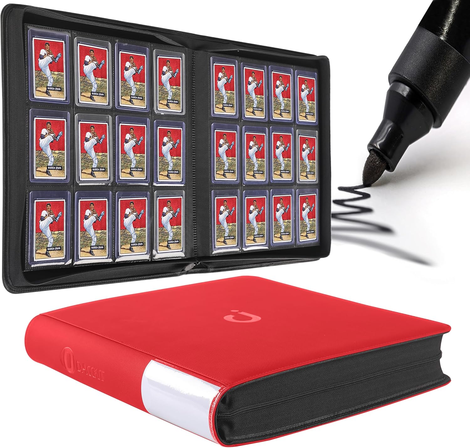 D DACCKIT Top Loader Binder 12 Pocket - Fits 480 Cards，12 Pocket Top Loader Binders for Cards with Sleeves Compatible with 3" X 4" Rigid Card Holders for Trading Cards or Sports Cards - Classic Red