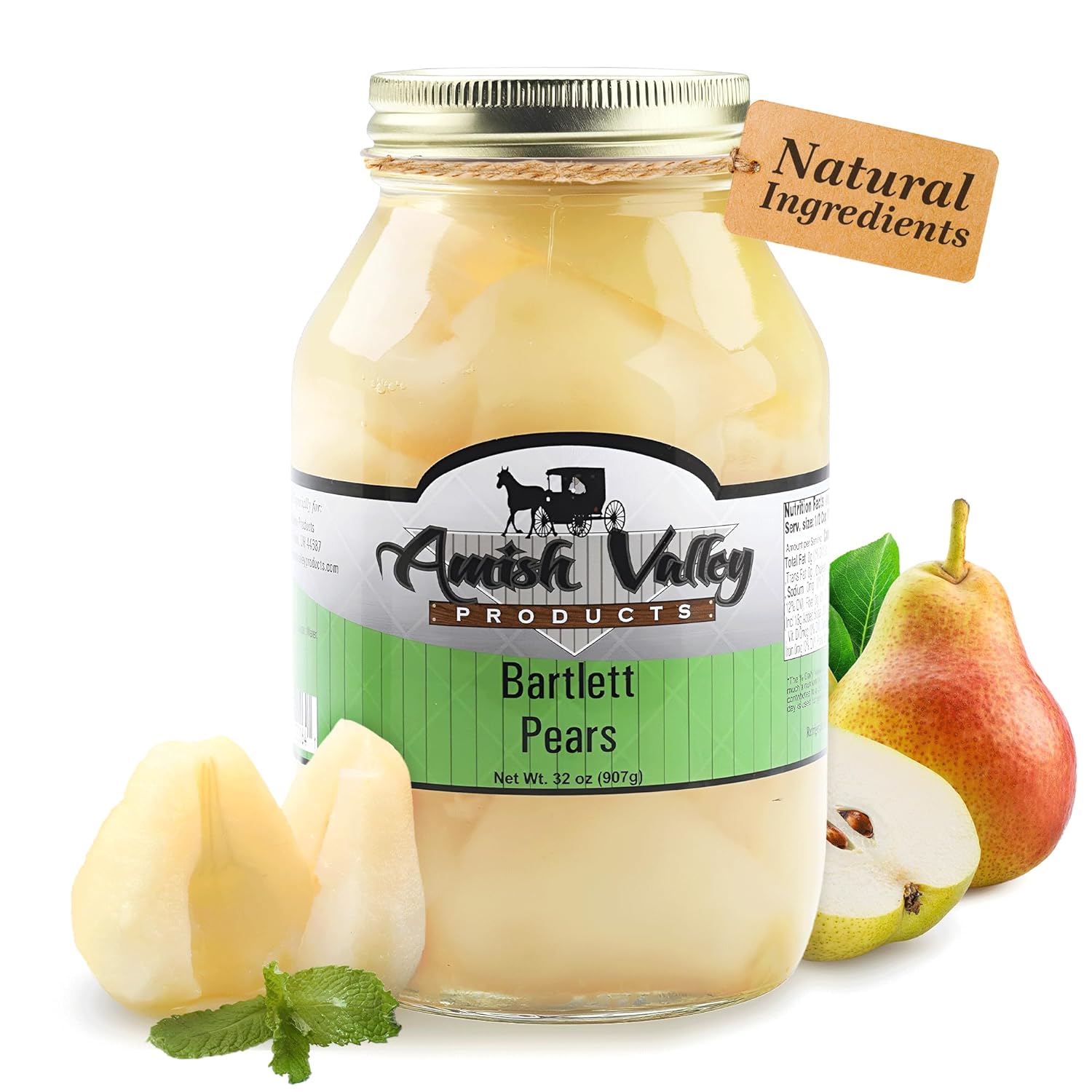 Amish Valley Products Old Fashioned Bartlett Pear Halves Canned Pears Jarred in 32 oz Glass Jar