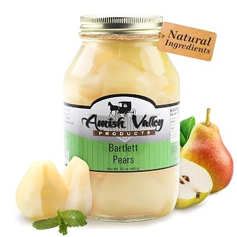 Amish Valley Products Old Fashioned Bartlett Pear Halves Canned Pears Jarred in 32 oz Glass Jar