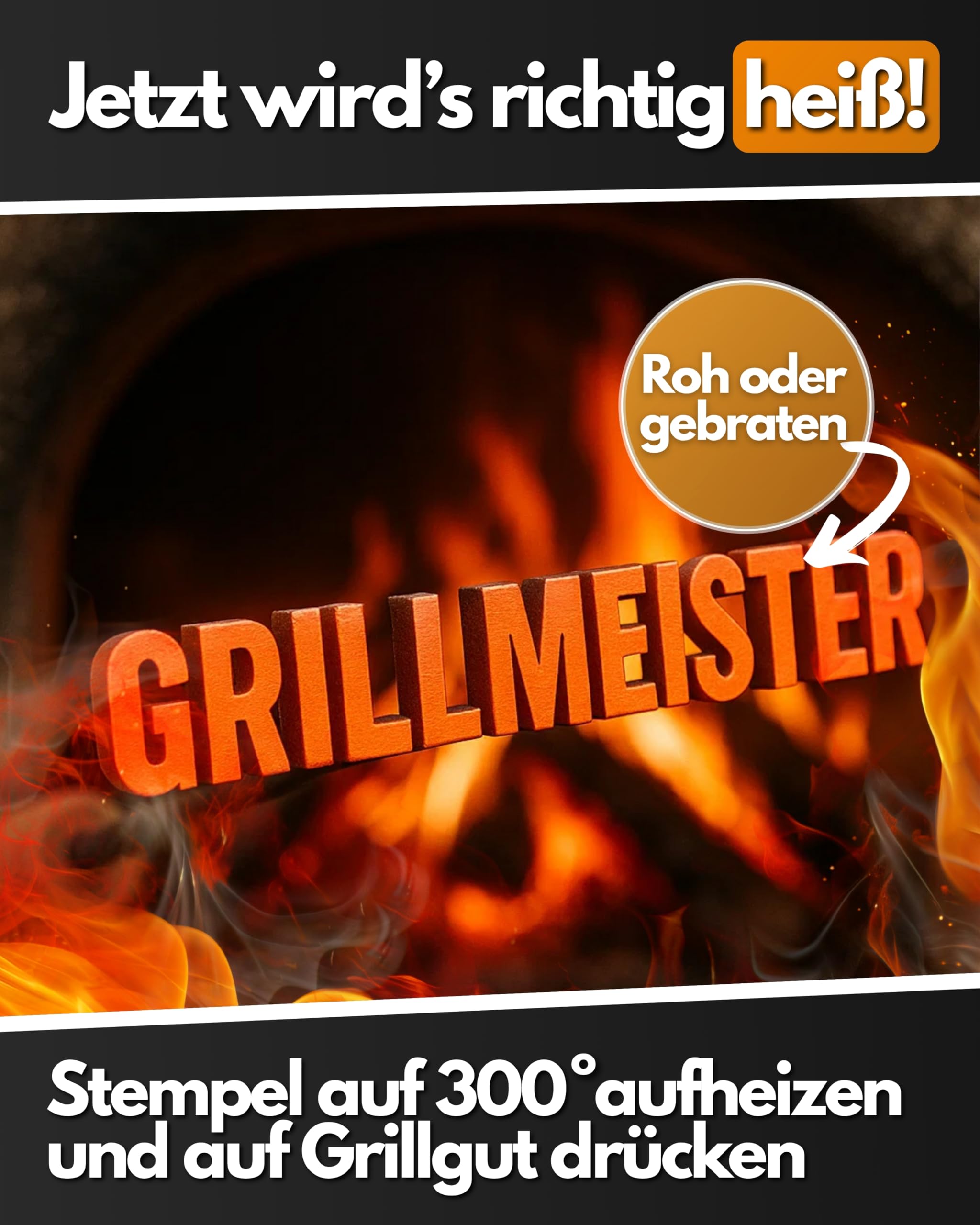 Feuerfest 123 Brennstempel mit Grillmeister-Motiv I 16,3 x 1,9 x 35 cm I Grill-Stempel aus robustem Stahl I Hochwertiger Prägestempel mit Holzgriff I Brandeisen Männer