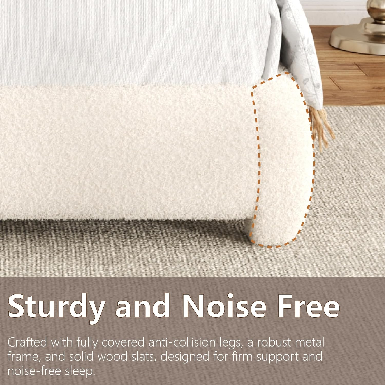 Queen Bed Frame, Neutral Beige Boucle Upholstered Platform Bed, Anti-Collision Soft Rounded Corners, 800lb Heavy Duty, No Box Spring Needed, Noise-Free