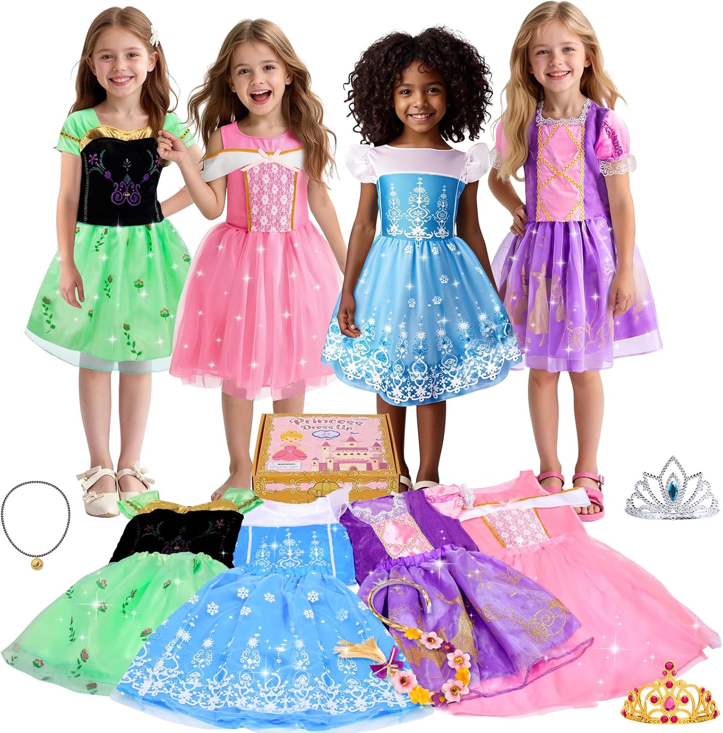 Meland Princess Dress Up – Princess Dress for Girls with Princess Toys, Christmas Birthday Gift for Toddler Girls Age 3-8