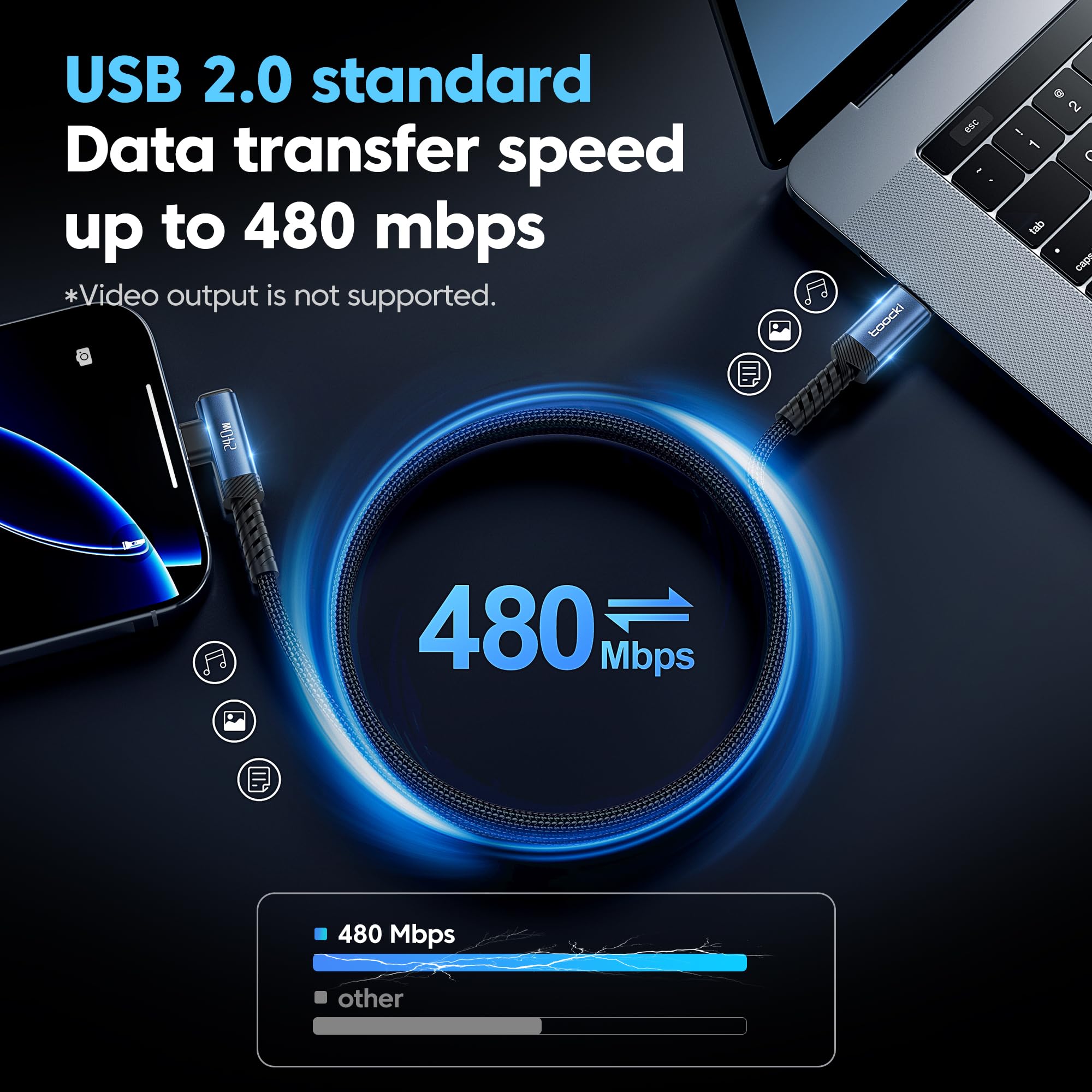 toocki Cavo USB C [confezione da 2, 2 m), 240 W, cavo di ricarica rapida tipo C, cavo USB 2.0 intrecciato in nylon per iPhone 16 15 Pro Max, iPad Pro, Samsung Galaxy S24 S23, Switch, MacBook Pro