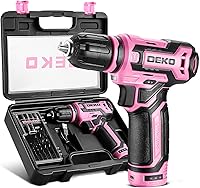DEKOPRO 12V Pink Cordless Drill Set for Women - 800RPM Power Drill with LED Light & 13pc Tool Kit